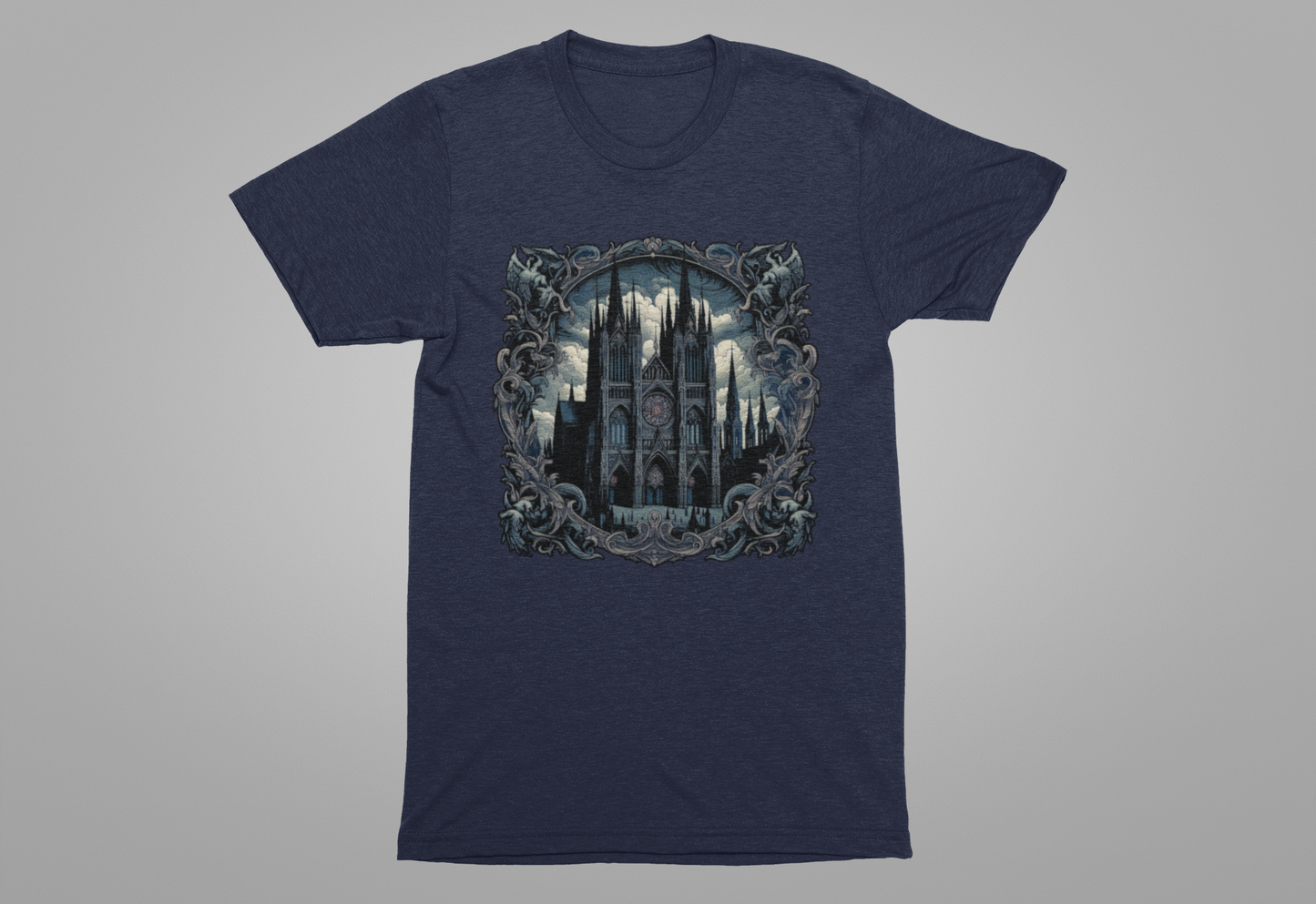 Gothic Art Revival Tshirt – Ancient Castle Reflected in Ornate Mirror
