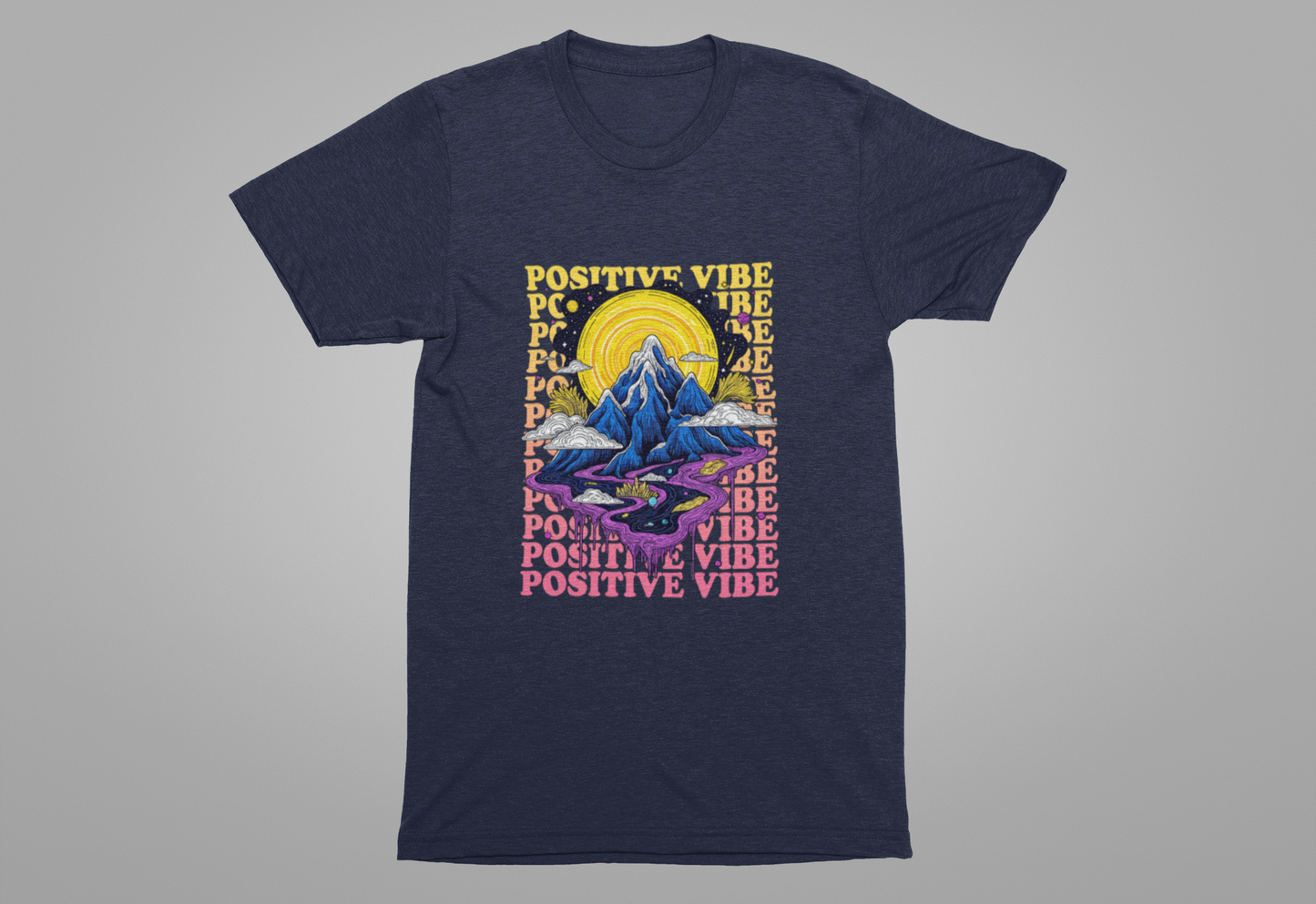 Positive Vibes – Cosmic Sun and Solar System Drip Graphic T-Shirt