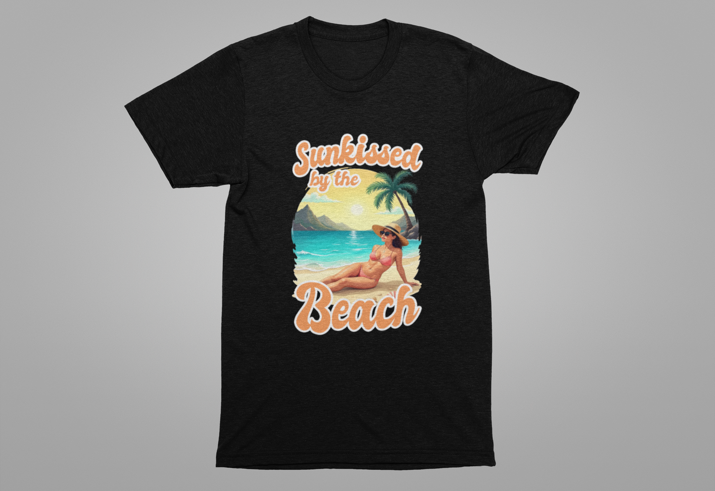 Sunkissed by the Beach – Relaxed Lady on Palm Shore Graphic T-Shirt