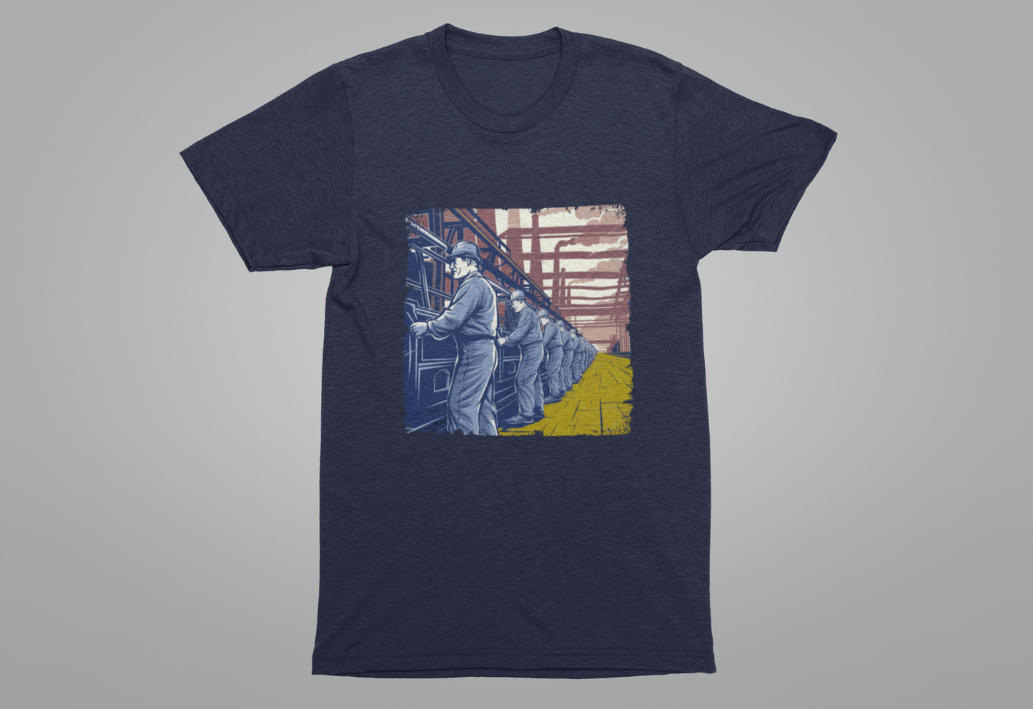 Factory Life, 1800s Edition Tshirt – Assembly Line Workers and Historic Factory Scene