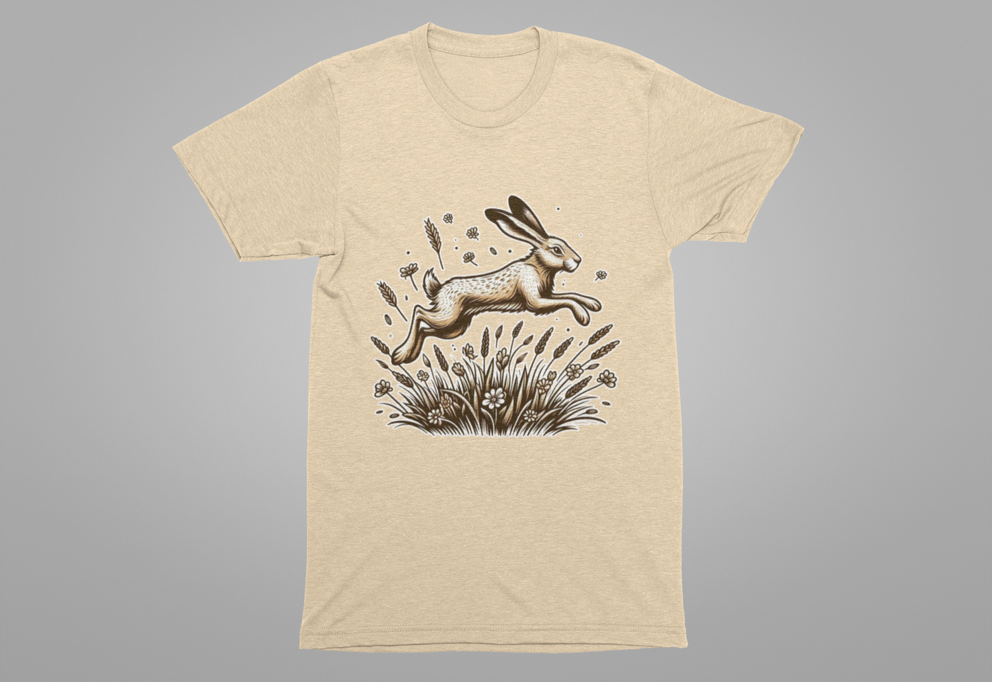 Leaping Lively Hare in Grain Field with Lush Grass Graphic T-Shirt