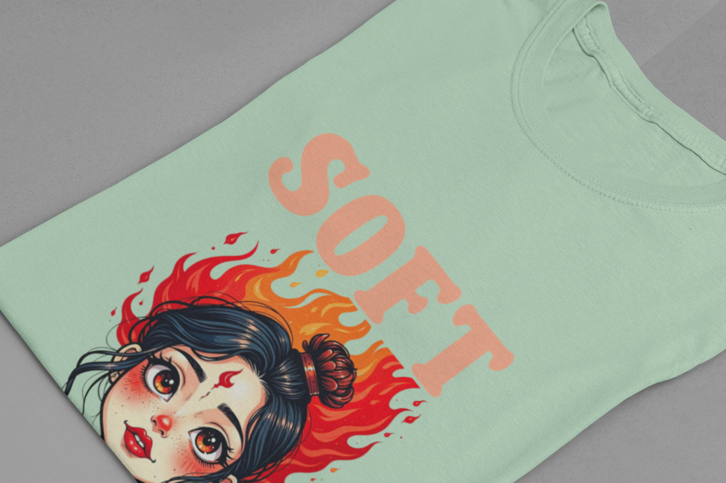 Soft Rage – Emotional Woman with Fiery Background Graphic T-Shirt