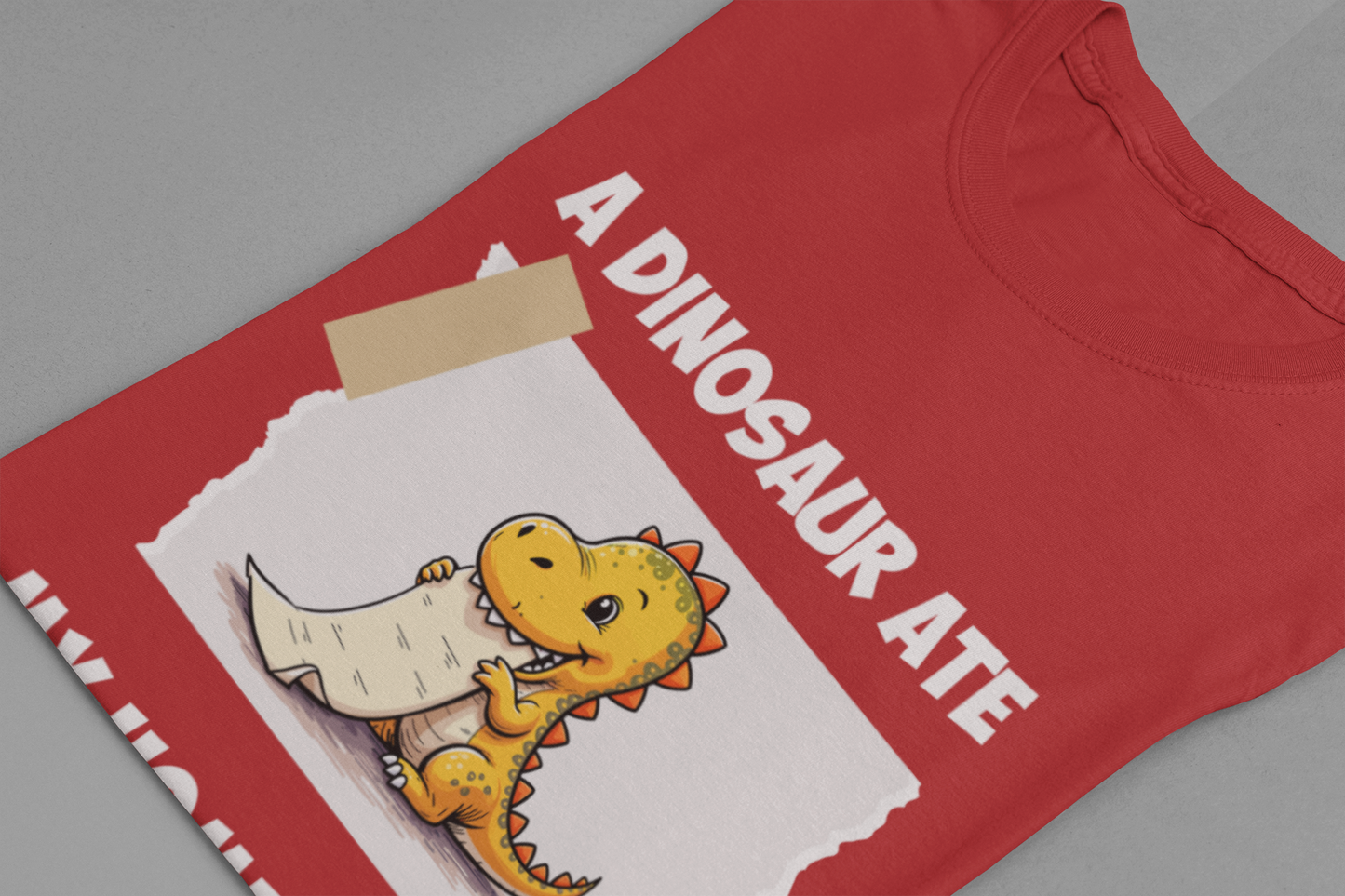 Homework Excuse T-Shirt – Cute Dino Eating Homework Graphic