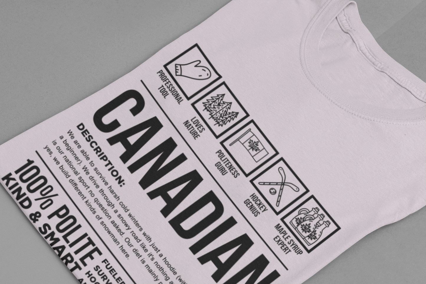 Canadian Traits Nutrition Facts - Black Print T-Shirt