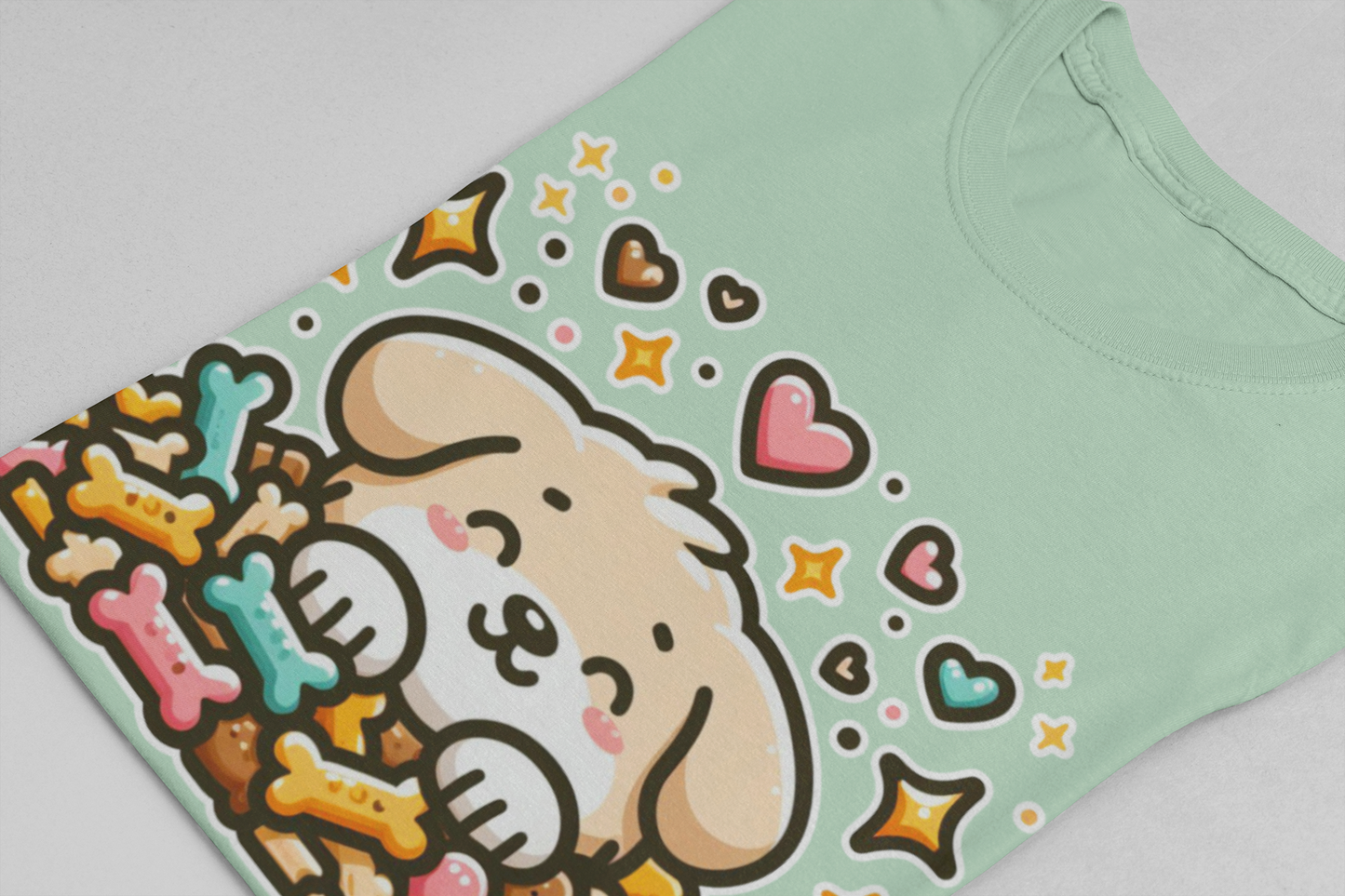 Puppy Face & Paw on a Pile of Treats | Stars & Hearts Reaction Graphic T-Shirt