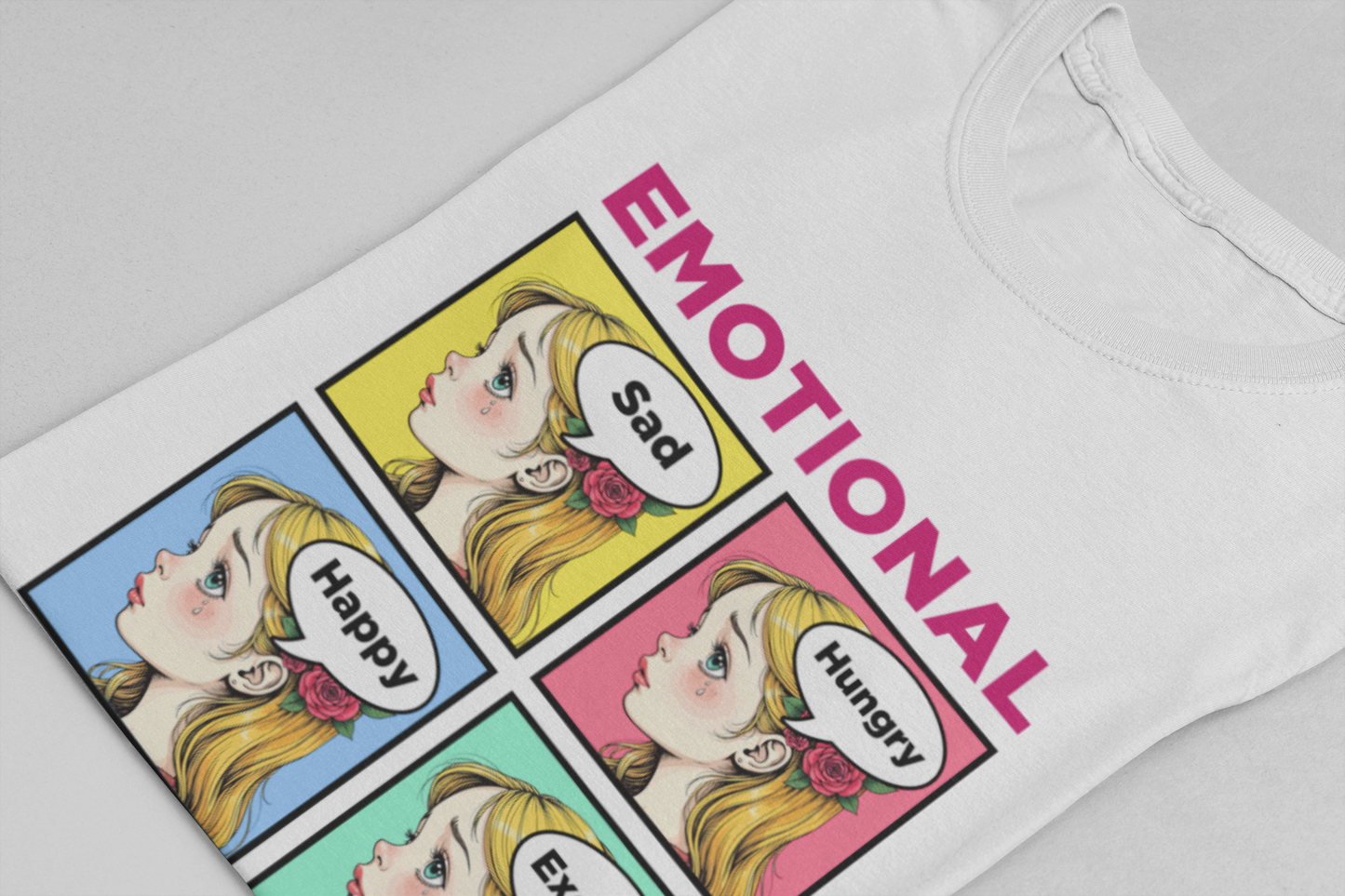 Emotional Roller Coaster – Four Faces, One Journey Graphic T-Shirt