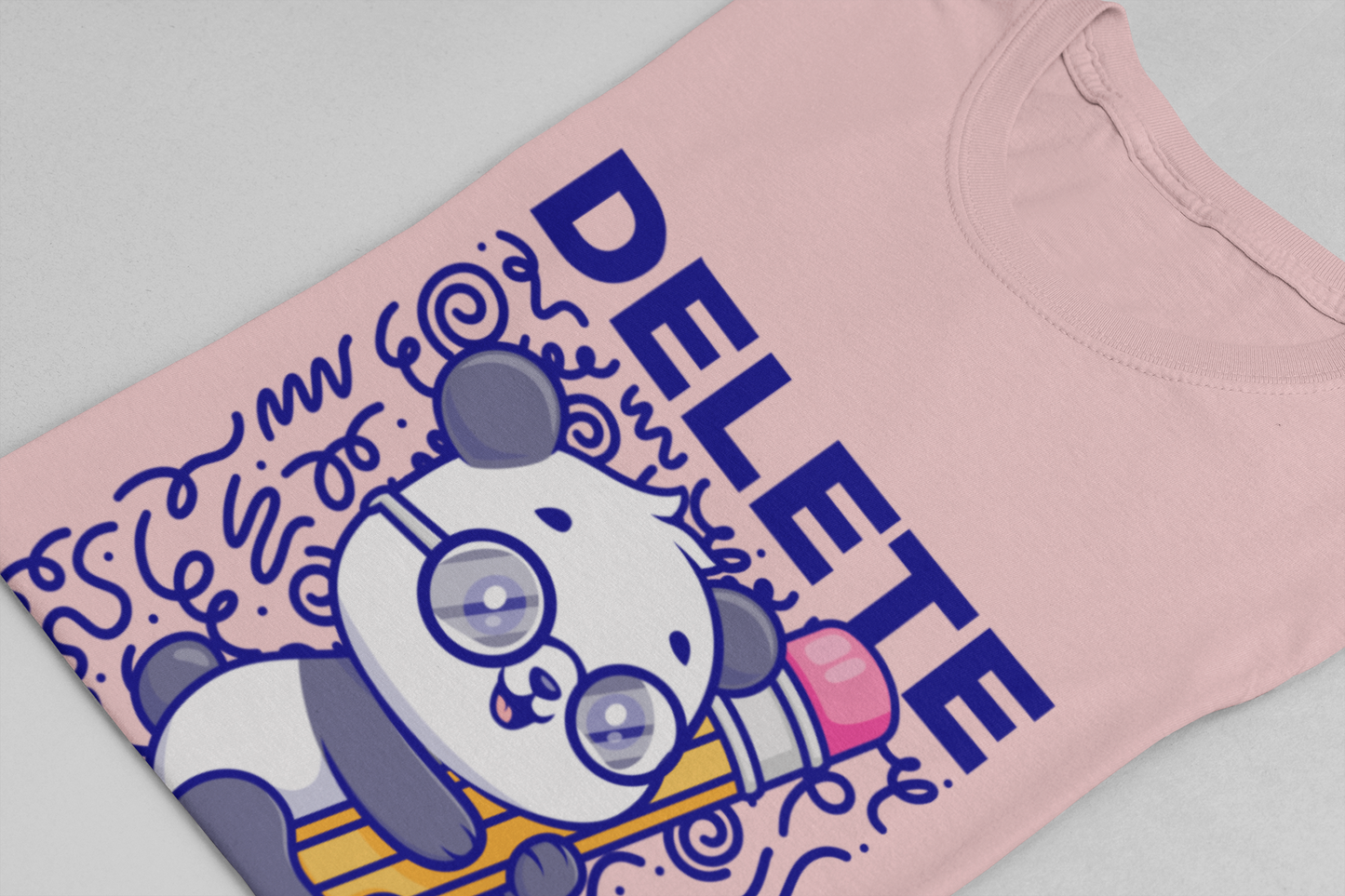 Delete Print T-Shirt – Cute Puppy Hugging Giant Pencil Graphic Tee
