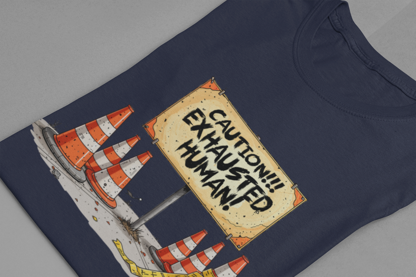 Caution Exhausted Human Tee, Low Energy Warning Shirt, Sleepy Mood Graphic, Funny Real Life Top, Tired Brain Gift