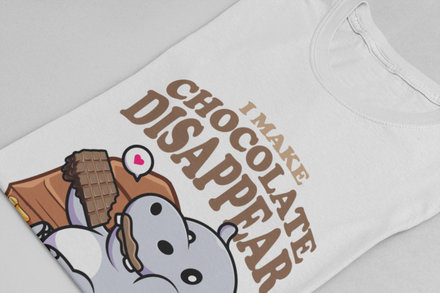 I Make Chocolate Disappear T-Shirt – Adorable Baby Rhino With Chocolate Funny Super Power Graphic Tee
