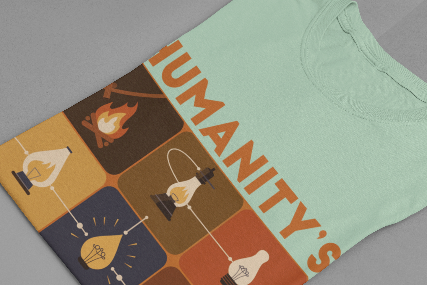 Humanity’s Bright Ideas Tshirt – Evolution from Fire to Fiber Optics Graphic