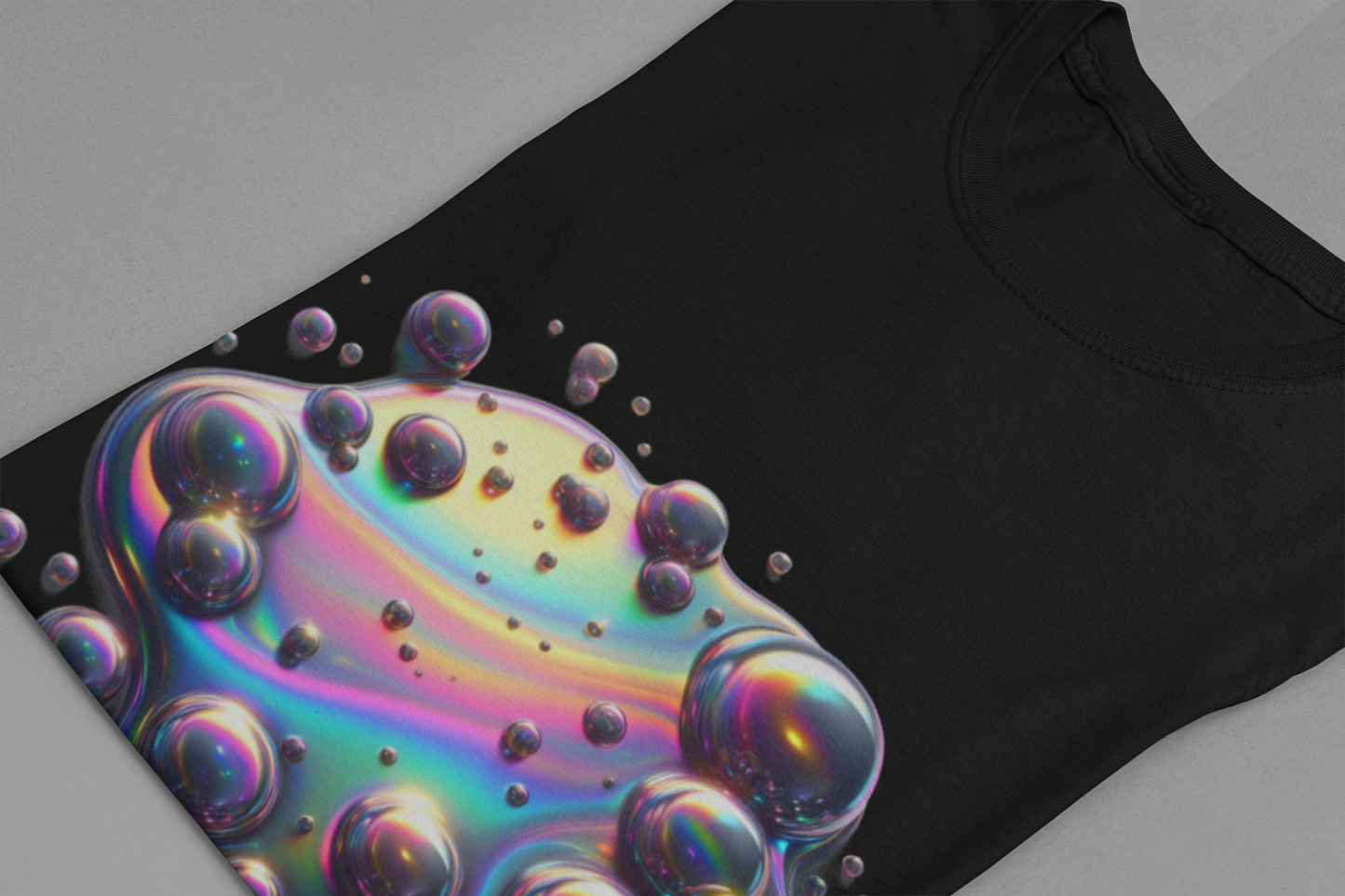 Oil Spill Fantasy – Iridescent Abstract Swirl Graphic T-Shirt