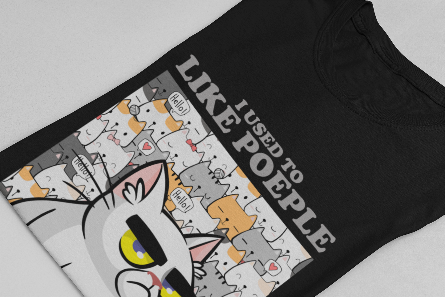 I Used To Like People But People Ruined That For Me T-Shirt – Moody Cat and Cats Background Graphic Tee