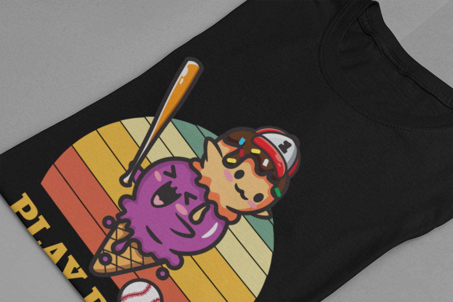 Baseball tshirt - Play Ball Drip Ice Cream Baseball Tshirt Fun Dripping Cone and Player Design