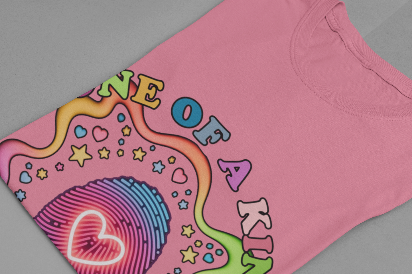 One of a Kind – Embrace Your Uniqueness Colorful Abstract Embryo with Fingerprint & Glowing Heart Graphic T-Shirt
