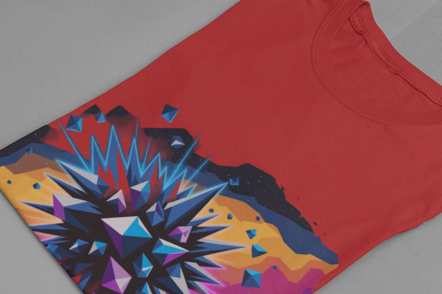 Polygon Burst – Colorful Polygon Explosion Graphic T-Shirt