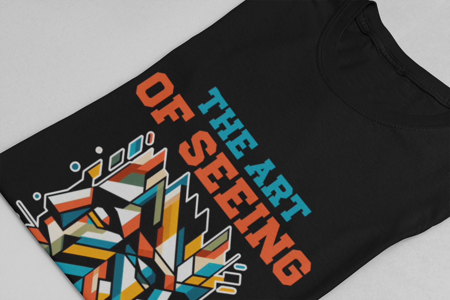 The Art of Seeing More Than One Angle Tshirt – Geometric Faces in Colorful Shapes