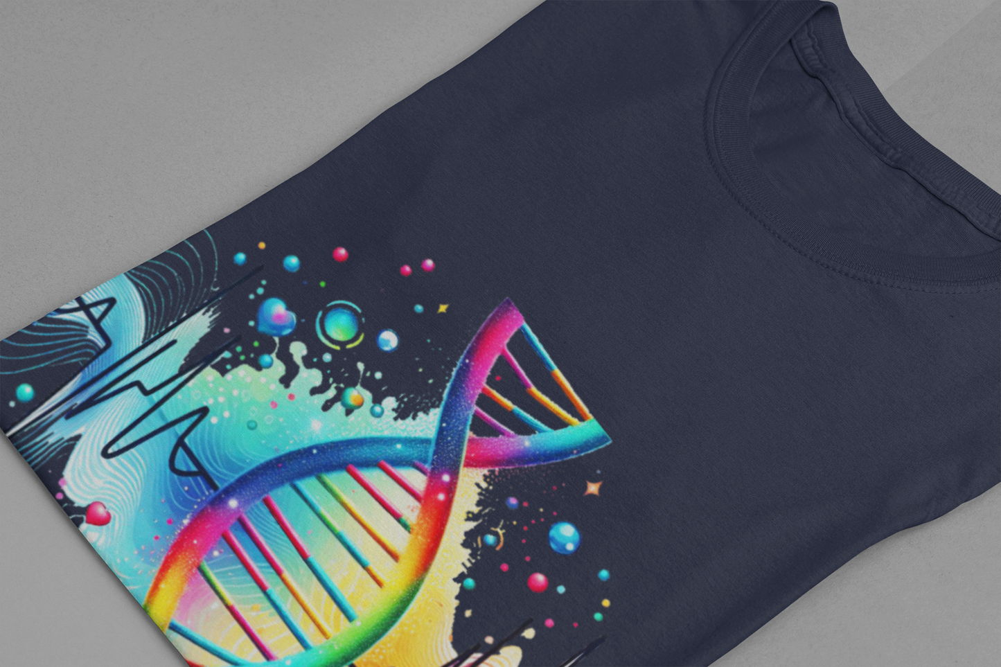Life in Color – Vibrant DNA Helix with Medical Lifeline Graphic T-Shirt