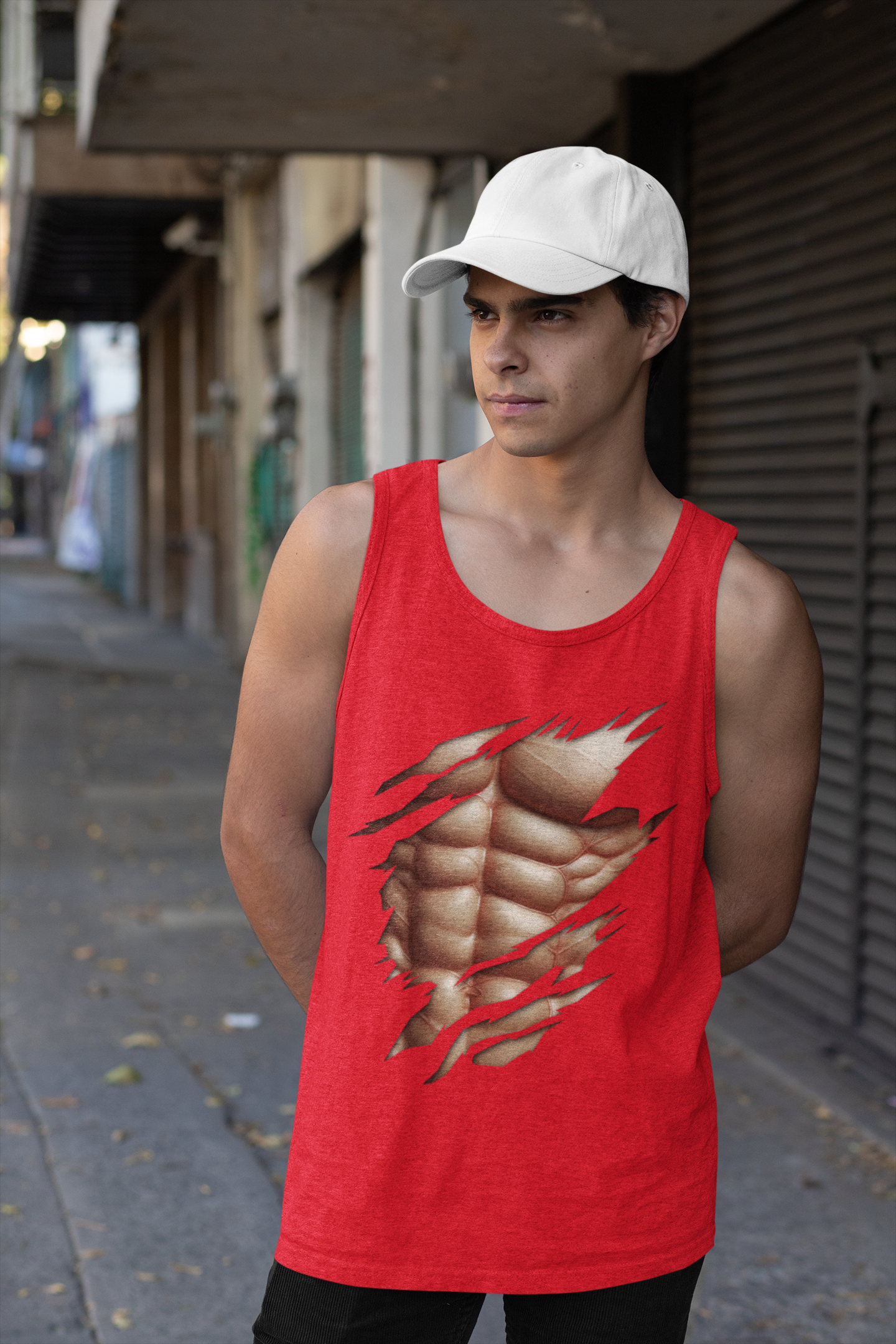 Fake Muscles Ripped Torn Chest - Six Pack Abs Workout Tank Top