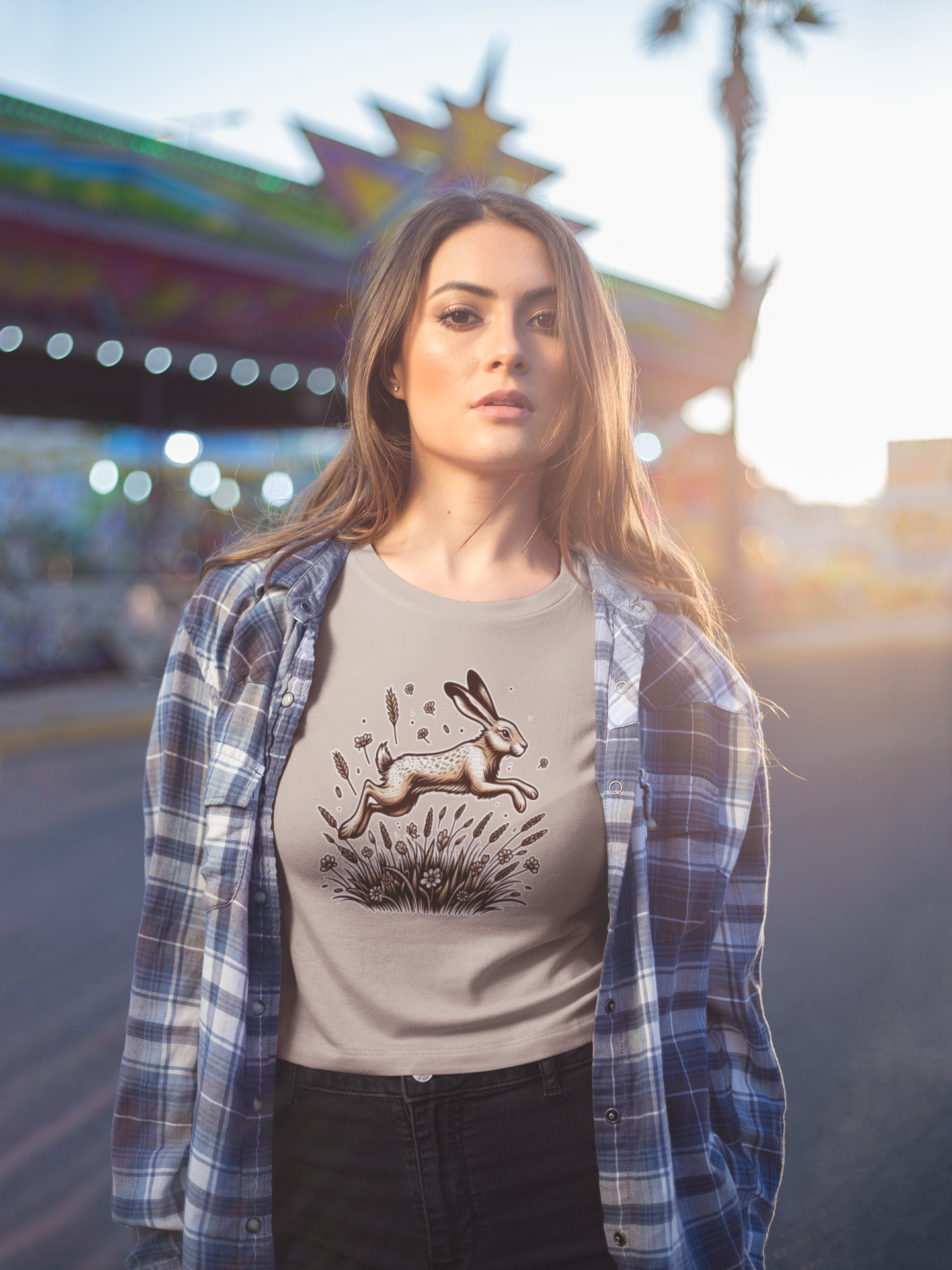 Leaping Lively Hare in Grain Field with Lush Grass Graphic T-Shirt