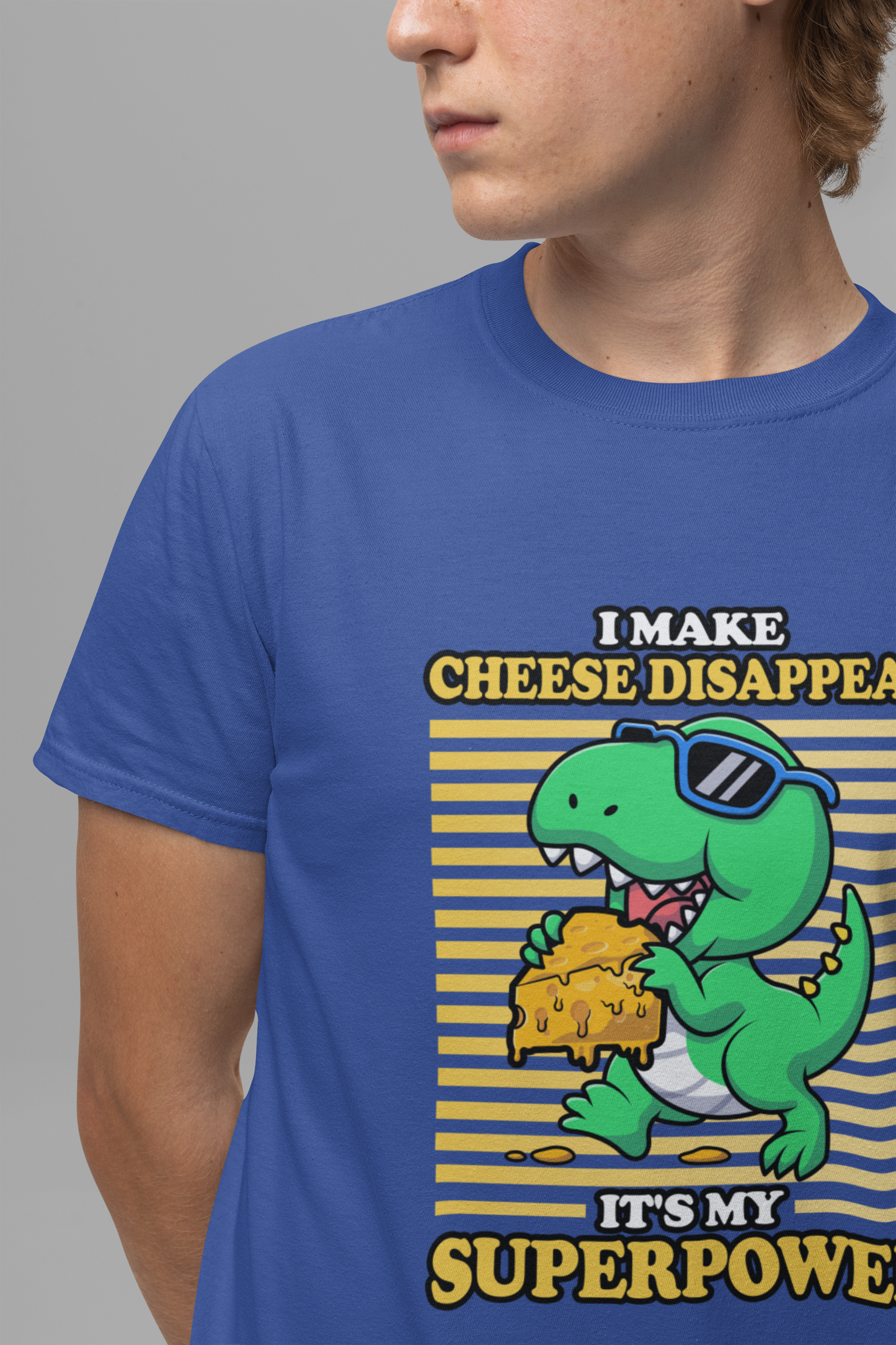 I Make Cheese Disappear T-Shirt – Cool Dinosaur With Sunglasses Running Away Humor Graphic Tee