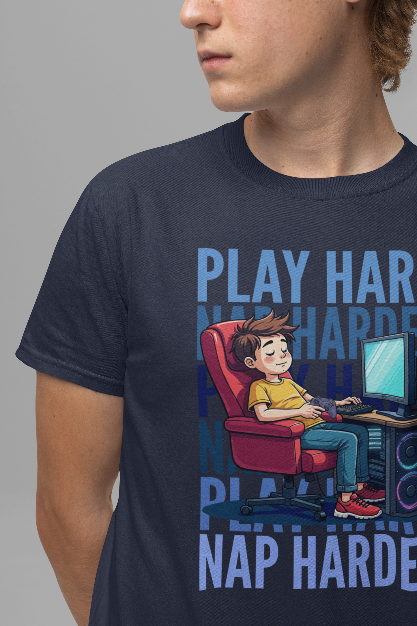 Play Hard Nap Harder Tee, Gamer Sleep Shirt, Funny Gaming Lifestyle Graphic, Controller Down Top, Sleepy Nerd Gift