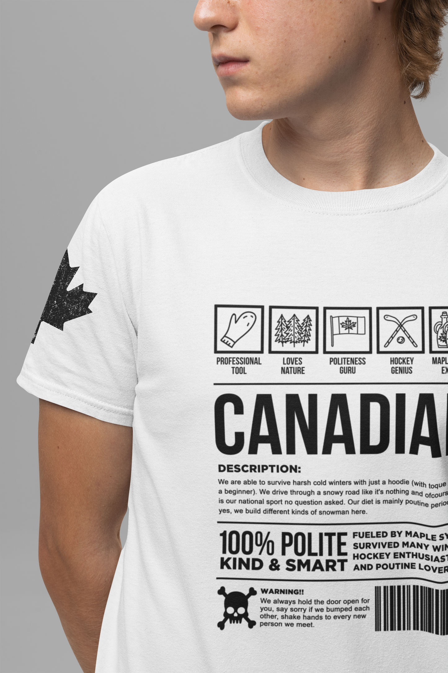 Canadian Traits Nutrition Facts - Black Print T-Shirt