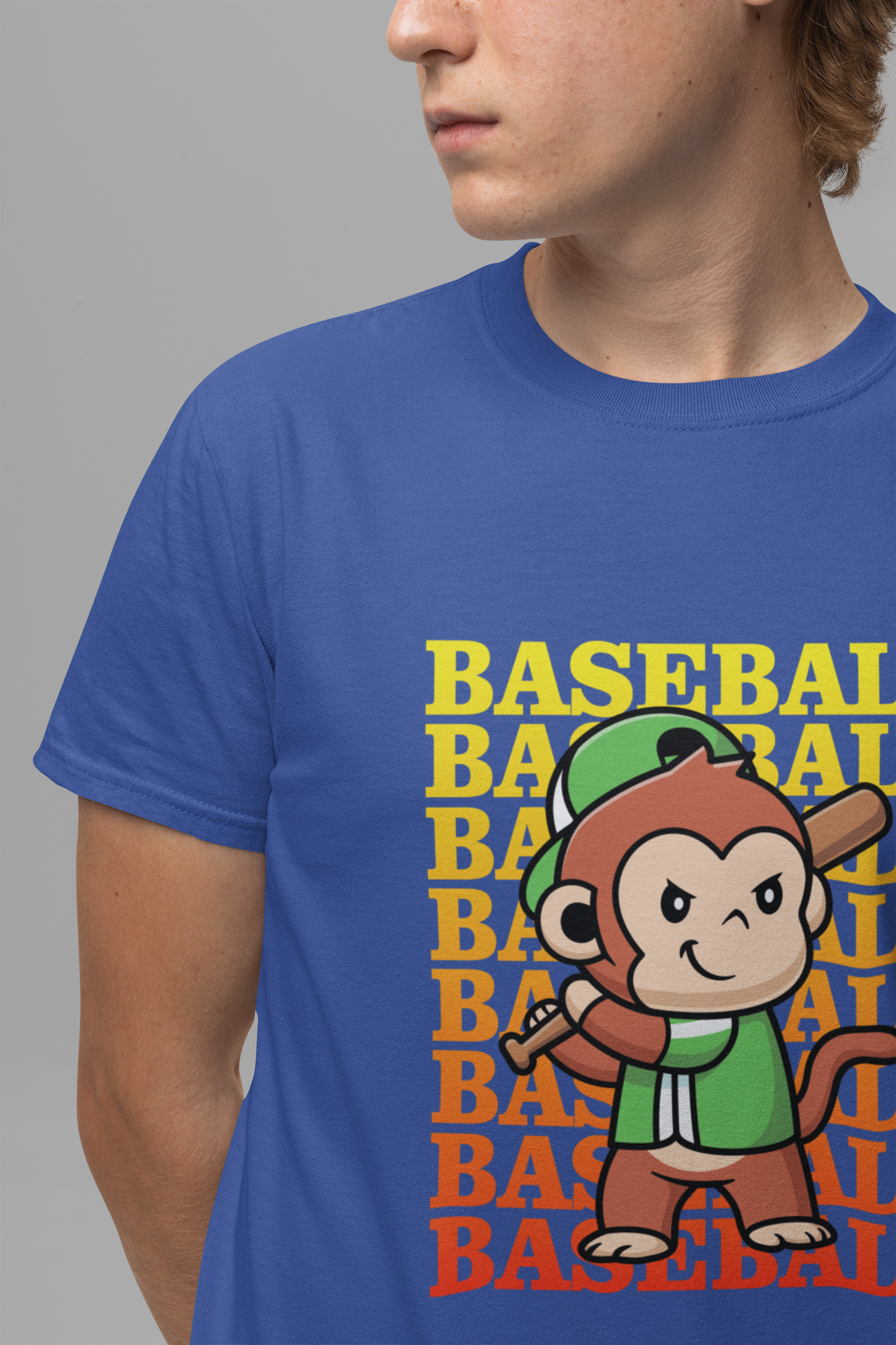 Baseball tshirt - Baseball Monkey Player Tshirt Large Graphic Monkey Baseball Player with Baseball Text Background