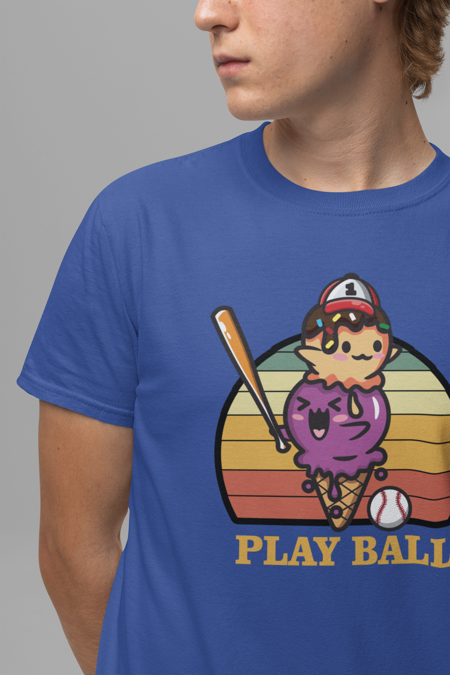 Baseball tshirt - Play Ball Drip Ice Cream Baseball Tshirt Fun Dripping Cone and Player Design