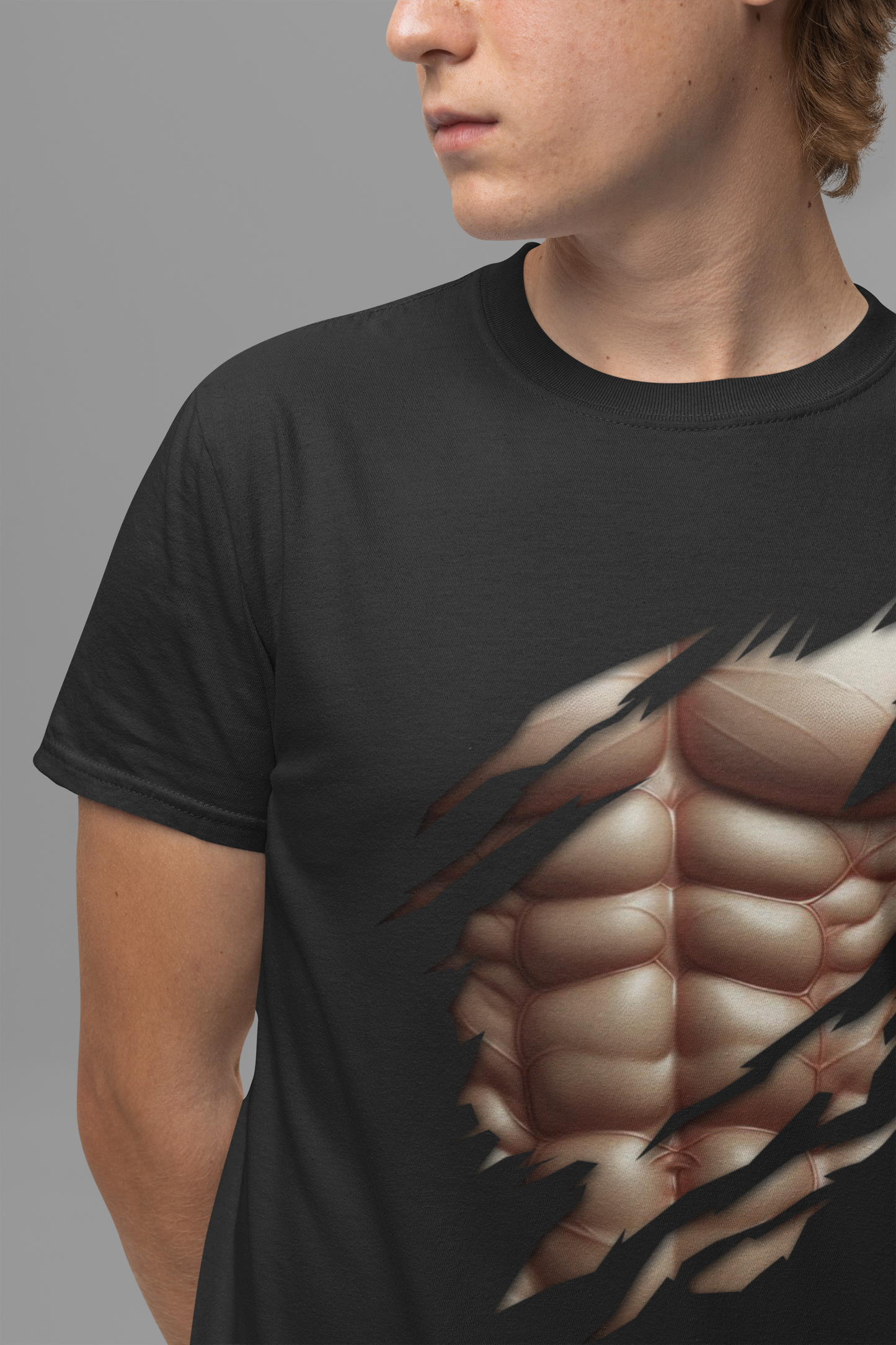 Fake Muscles Ripped Chest Six Pack Abs Funny Costume T-Shirt