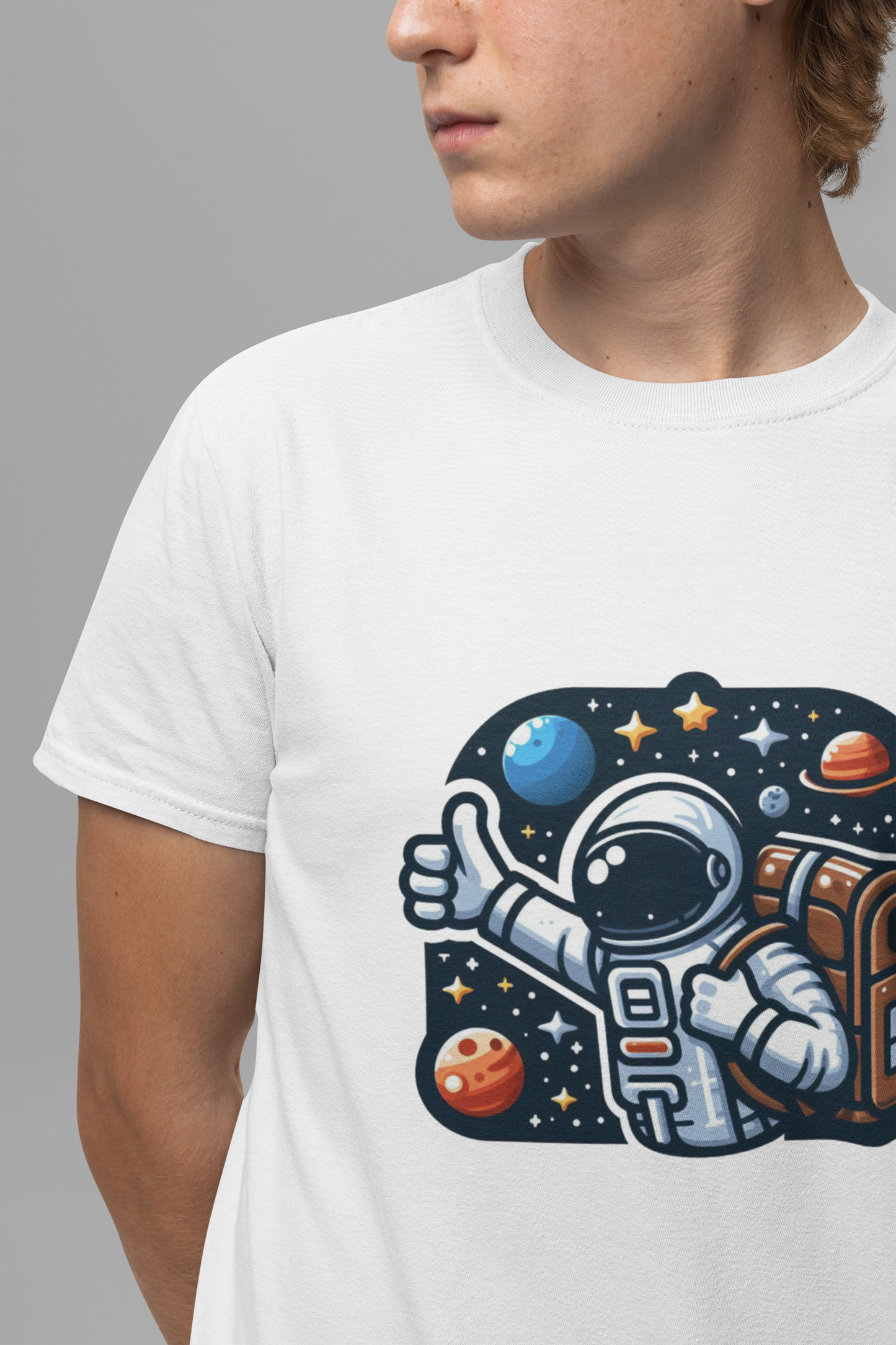 Astronaut Galaxy Hitchhiker T-Shirt – Cosmic Adventure in Space