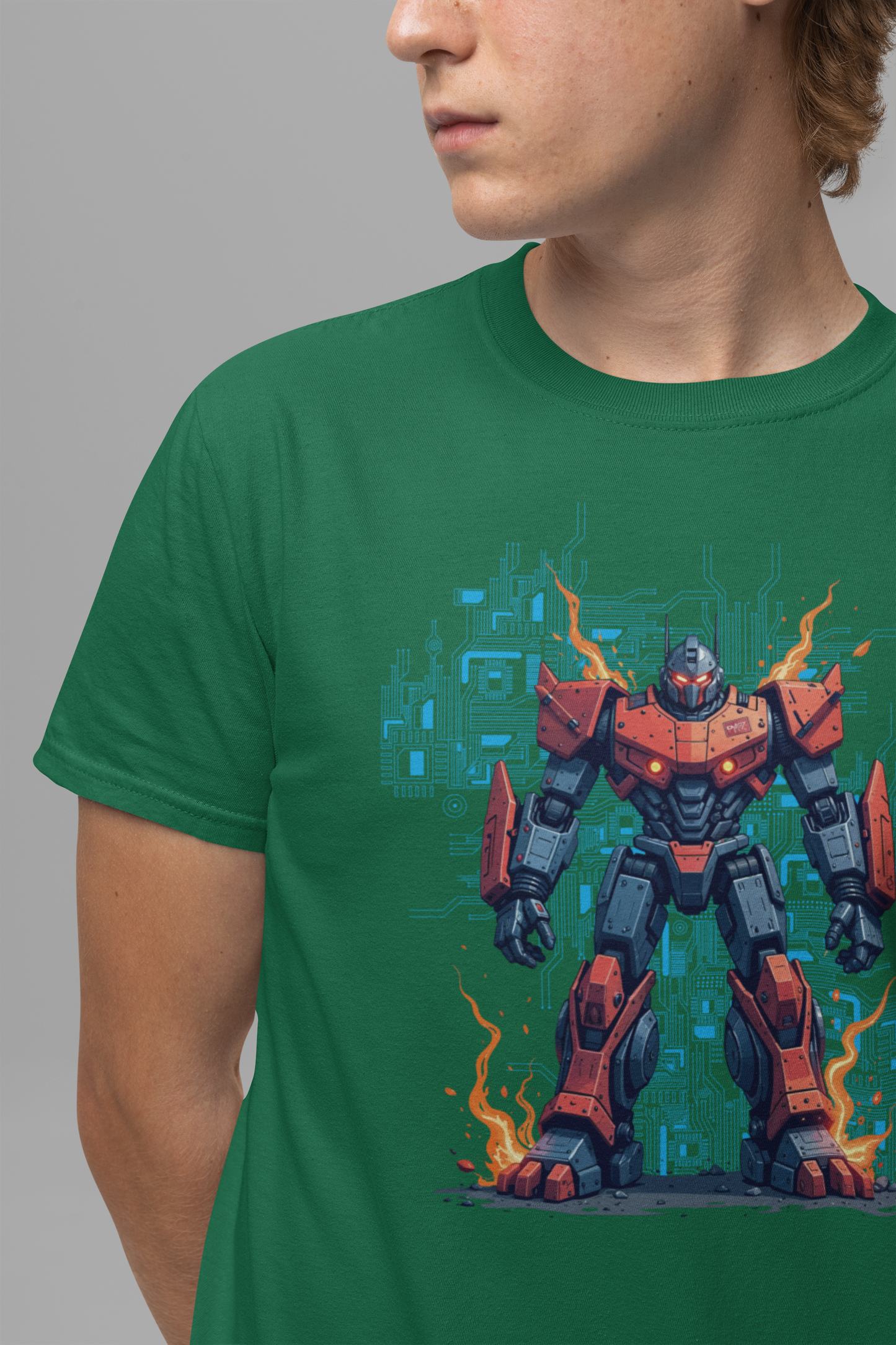 Ready for Anything – Robot Transformer on Fiery Ground Graphic T-Shirt