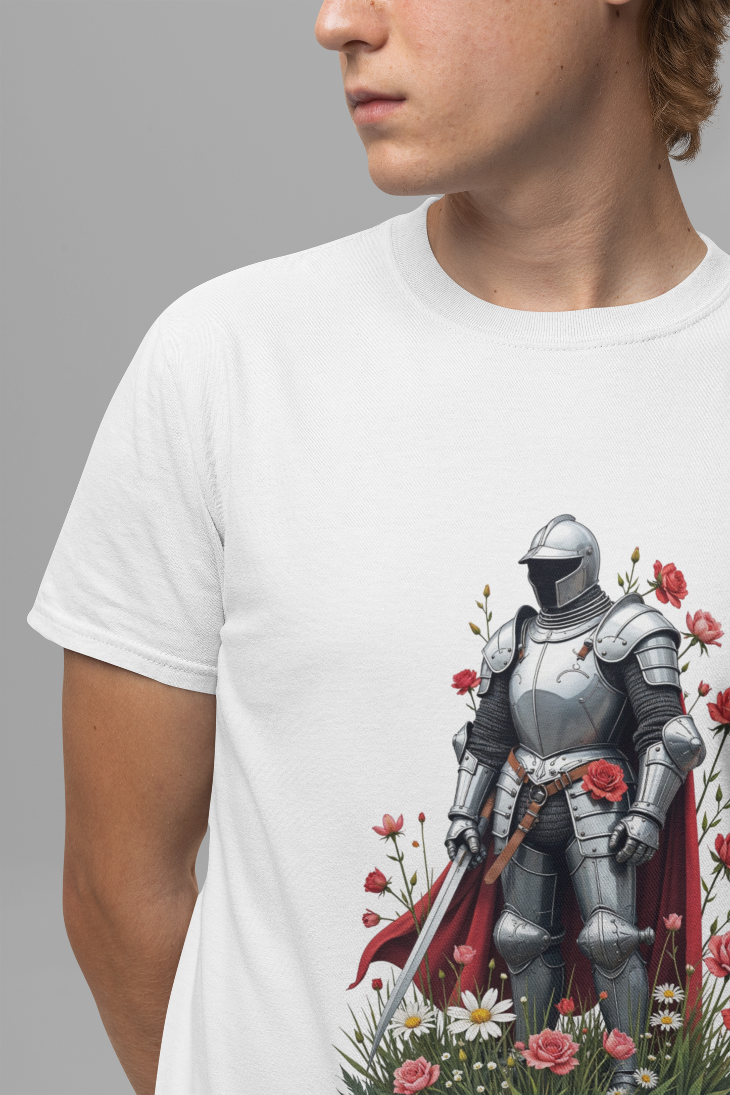 Medieval Knight and Roses Graphic Shirt – Strength and Beauty