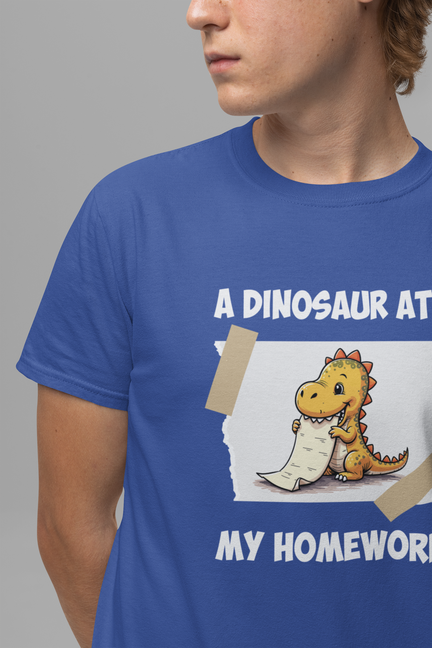 Homework Excuse T-Shirt – Cute Dino Eating Homework Graphic