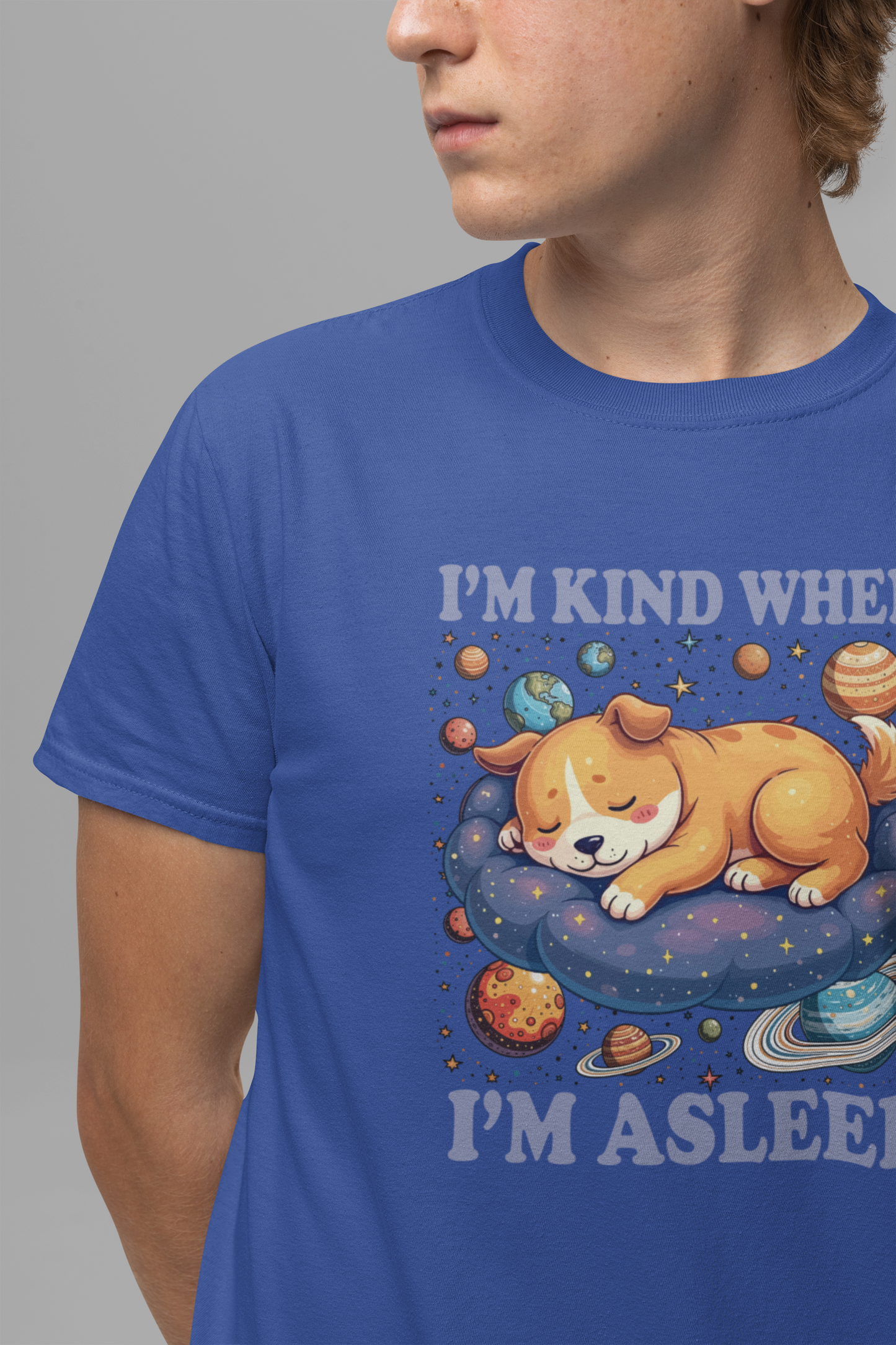 I'm Kind When I'm Asleep – Sleeping Puppy on Cloud with Dreamy Planets & Stars Graphic T-Shirt