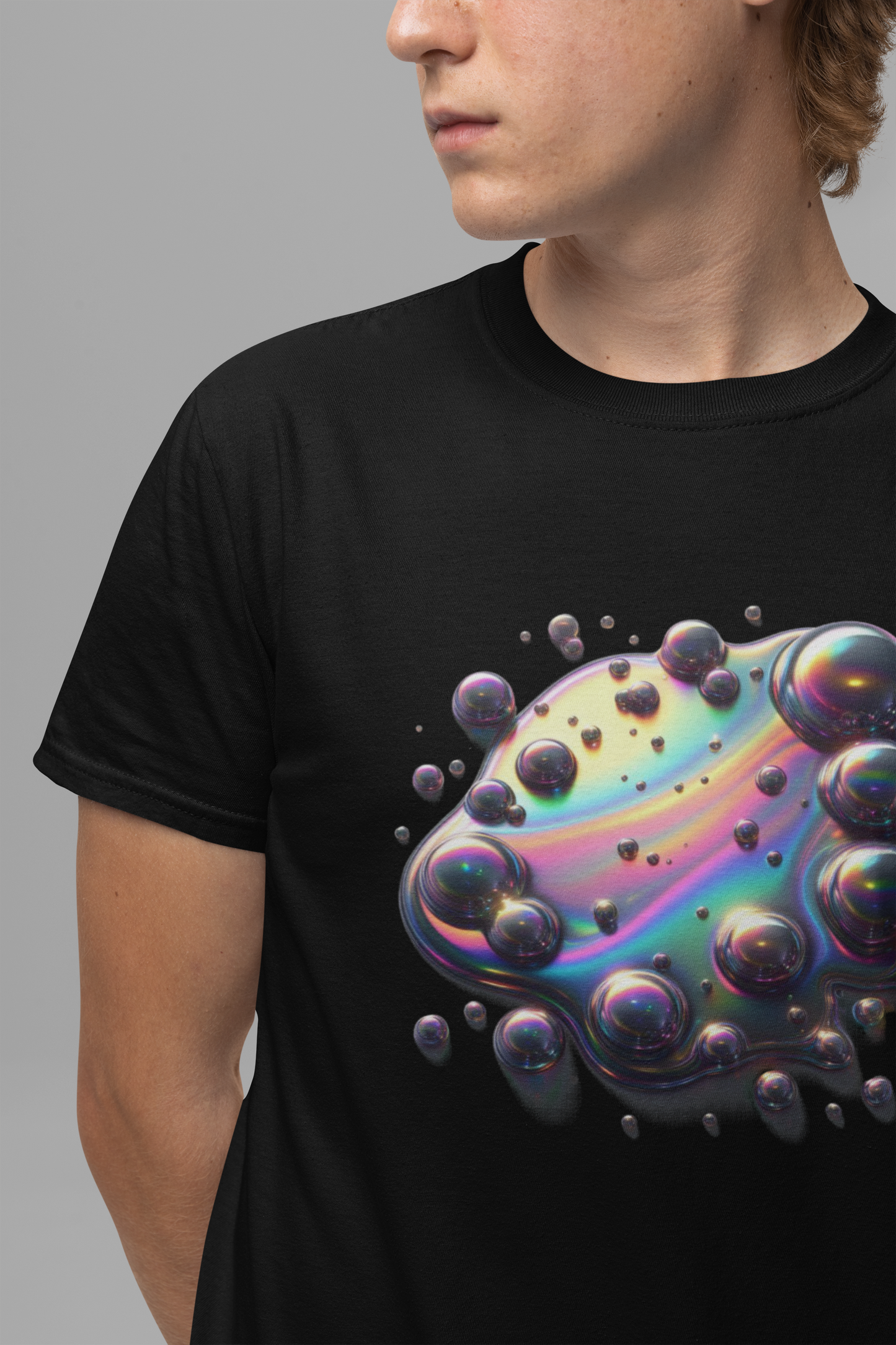 Oil Spill Fantasy – Iridescent Abstract Swirl Graphic T-Shirt