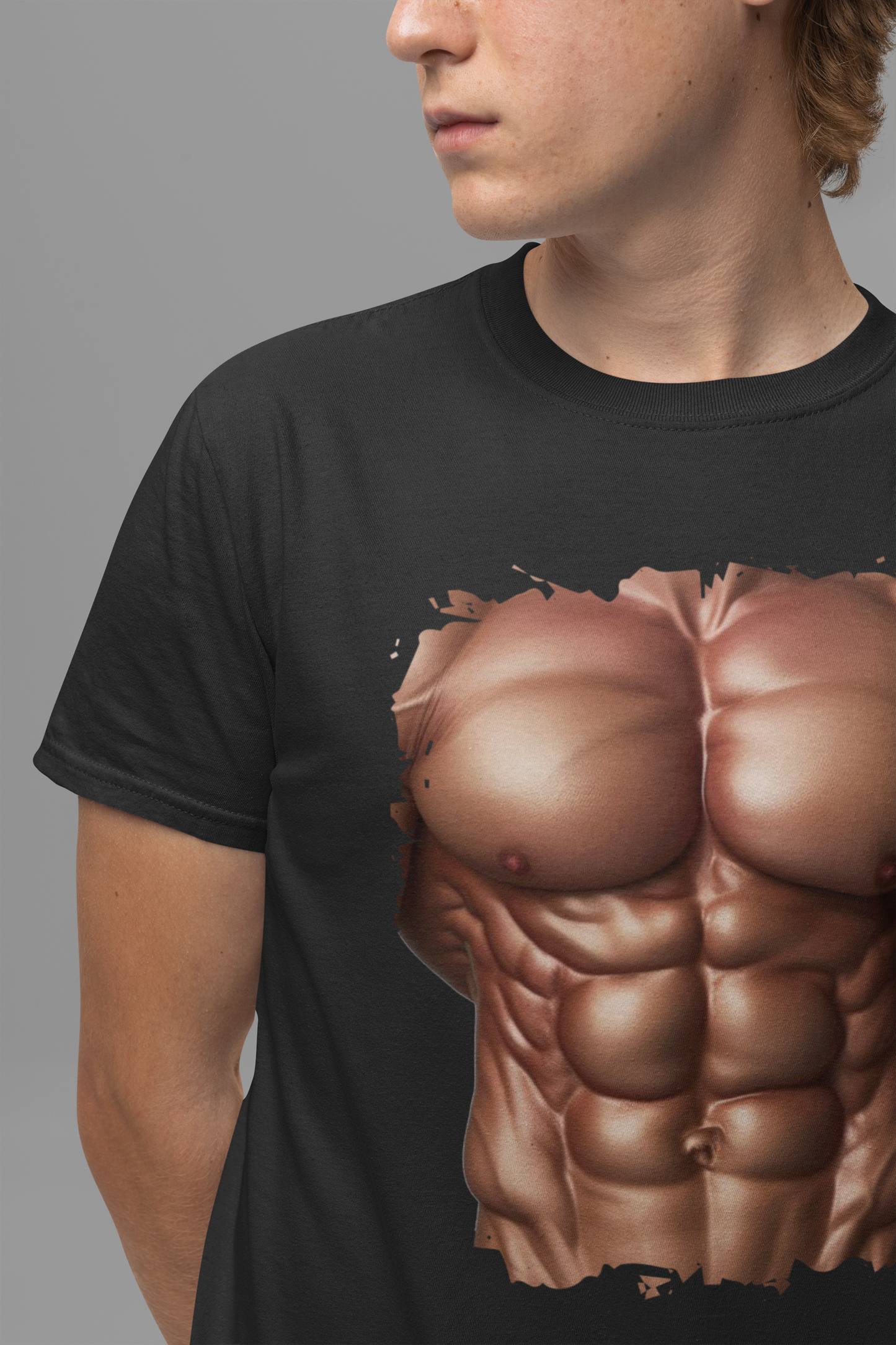 Chest Six Pack Abs Shirt, Muscles Bodybuilder Tee, Printed Gym T Shirt, Fitness Buff Costume Apparel, Fake Abs Funny Graphic Top