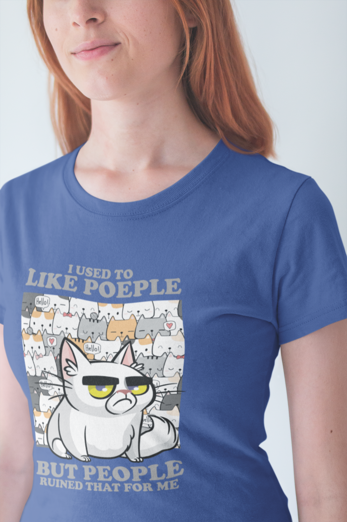 I Used To Like People But People Ruined That For Me T-Shirt – Moody Cat and Cats Background Graphic Tee
