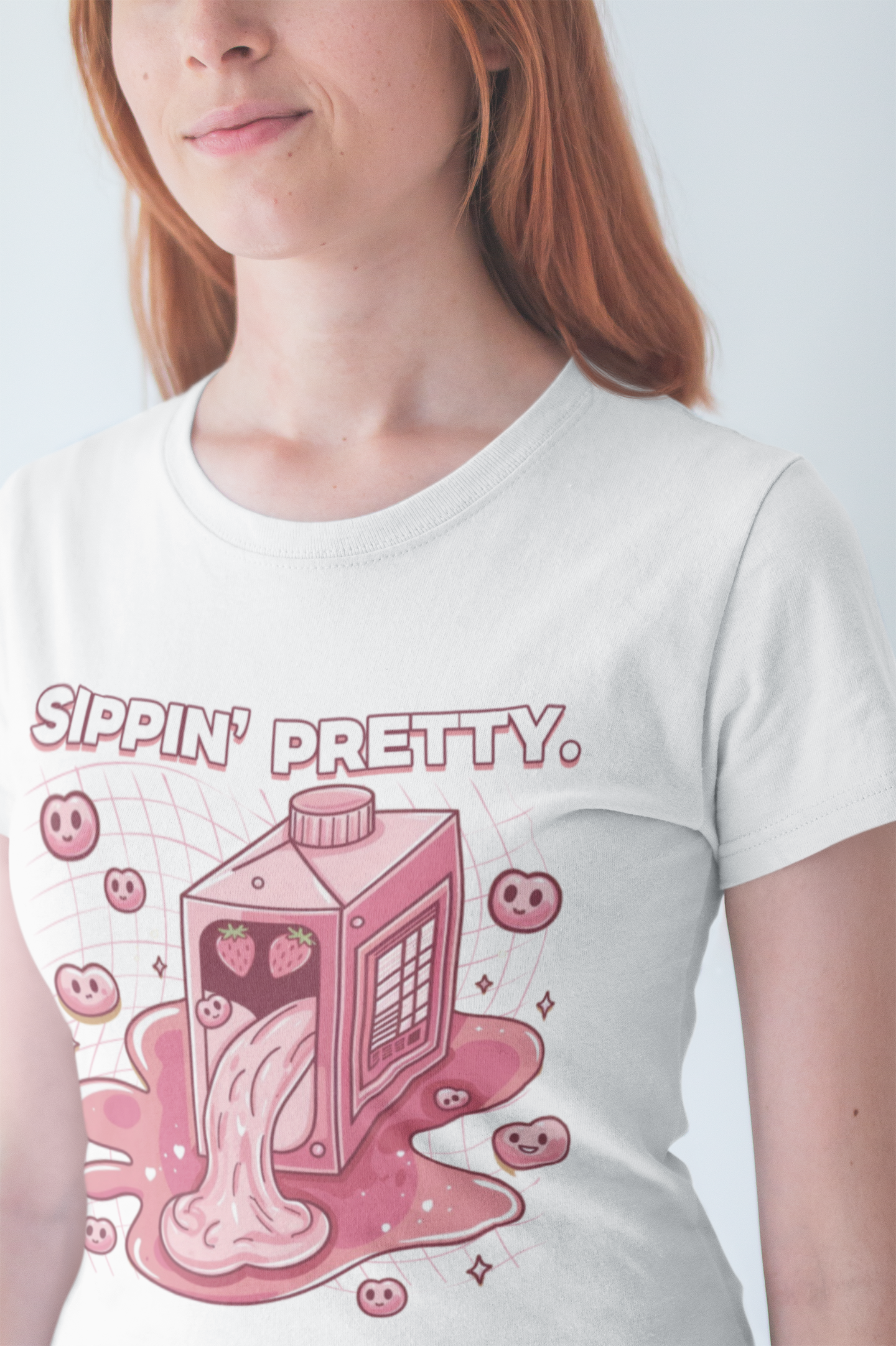 Sippin' Pretty | Strawberry Juice Splash Graphic T-Shirt