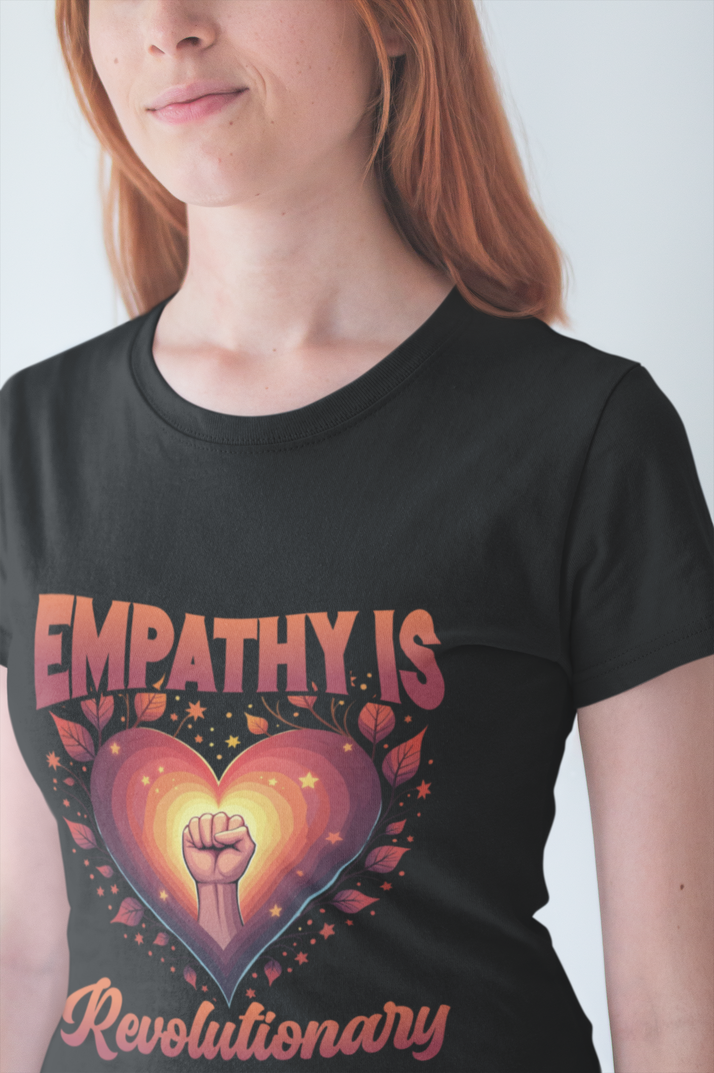 Empathy Is Revolutionary | Heart, Leaves & Power Fist Graphic T-Shirt