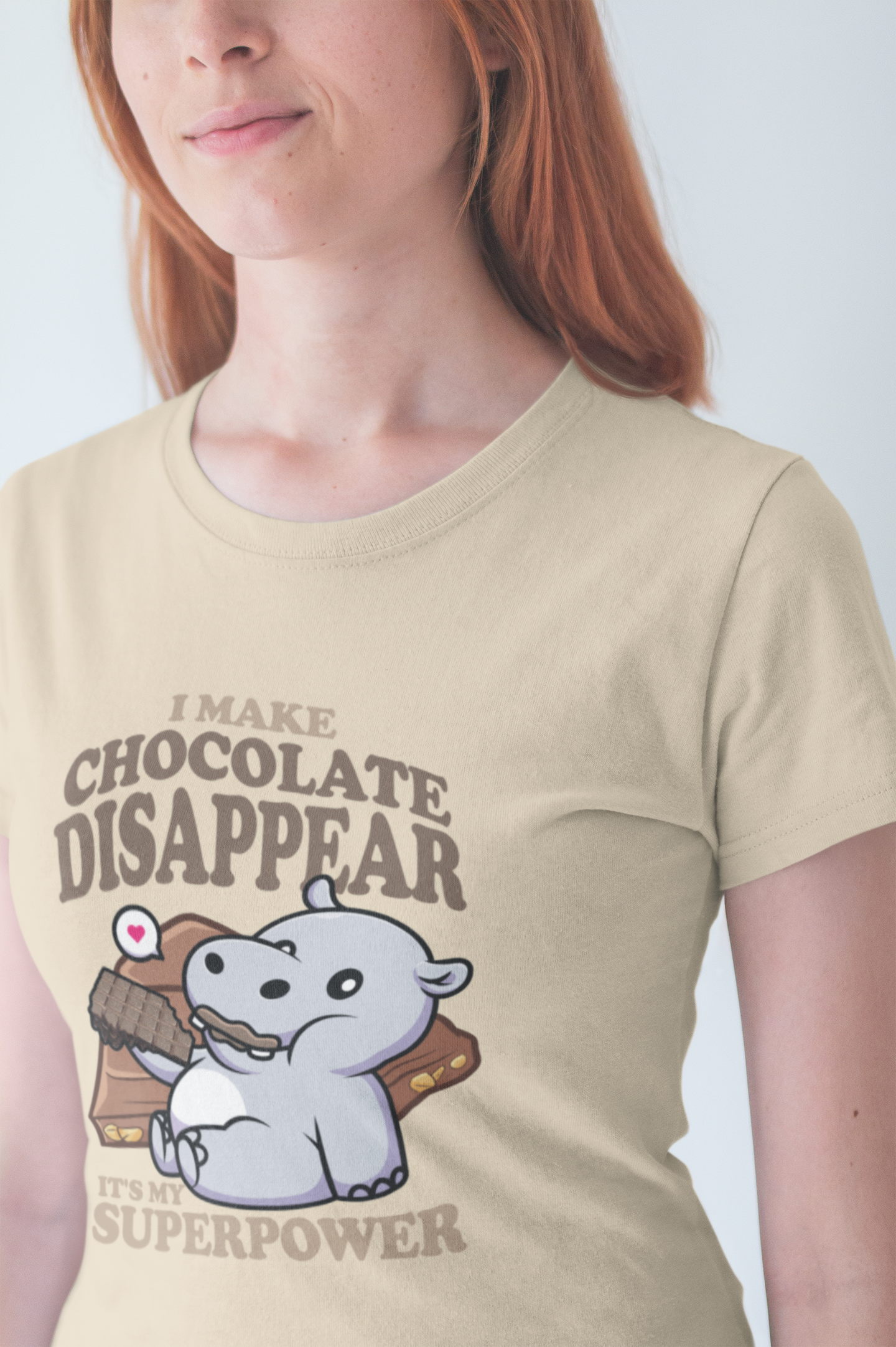 I Make Chocolate Disappear T-Shirt – Adorable Baby Rhino With Chocolate Funny Super Power Graphic Tee