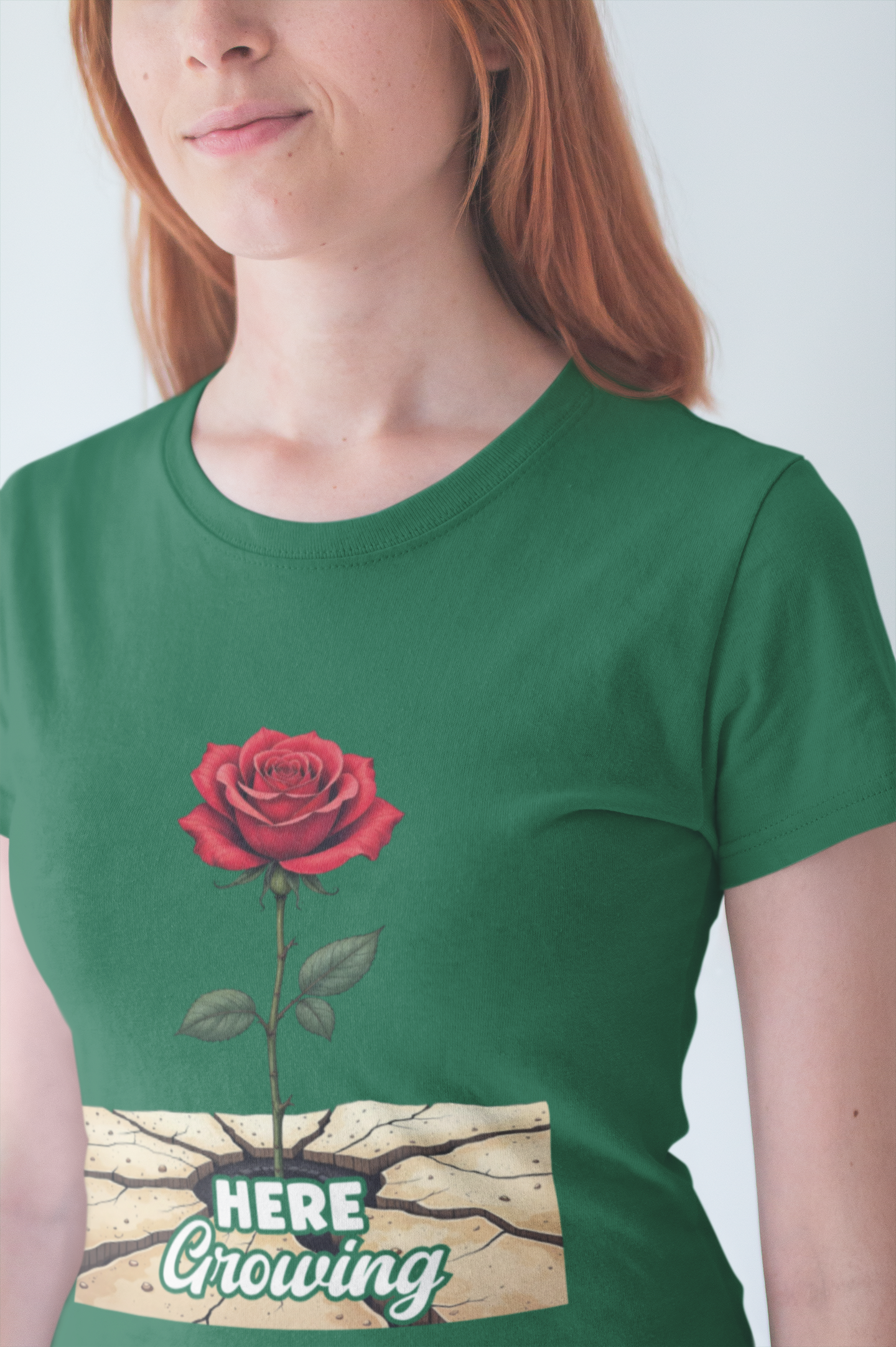 Here Growing T-Shirt – Resilient Rose Through Cracks Motivational Tee
