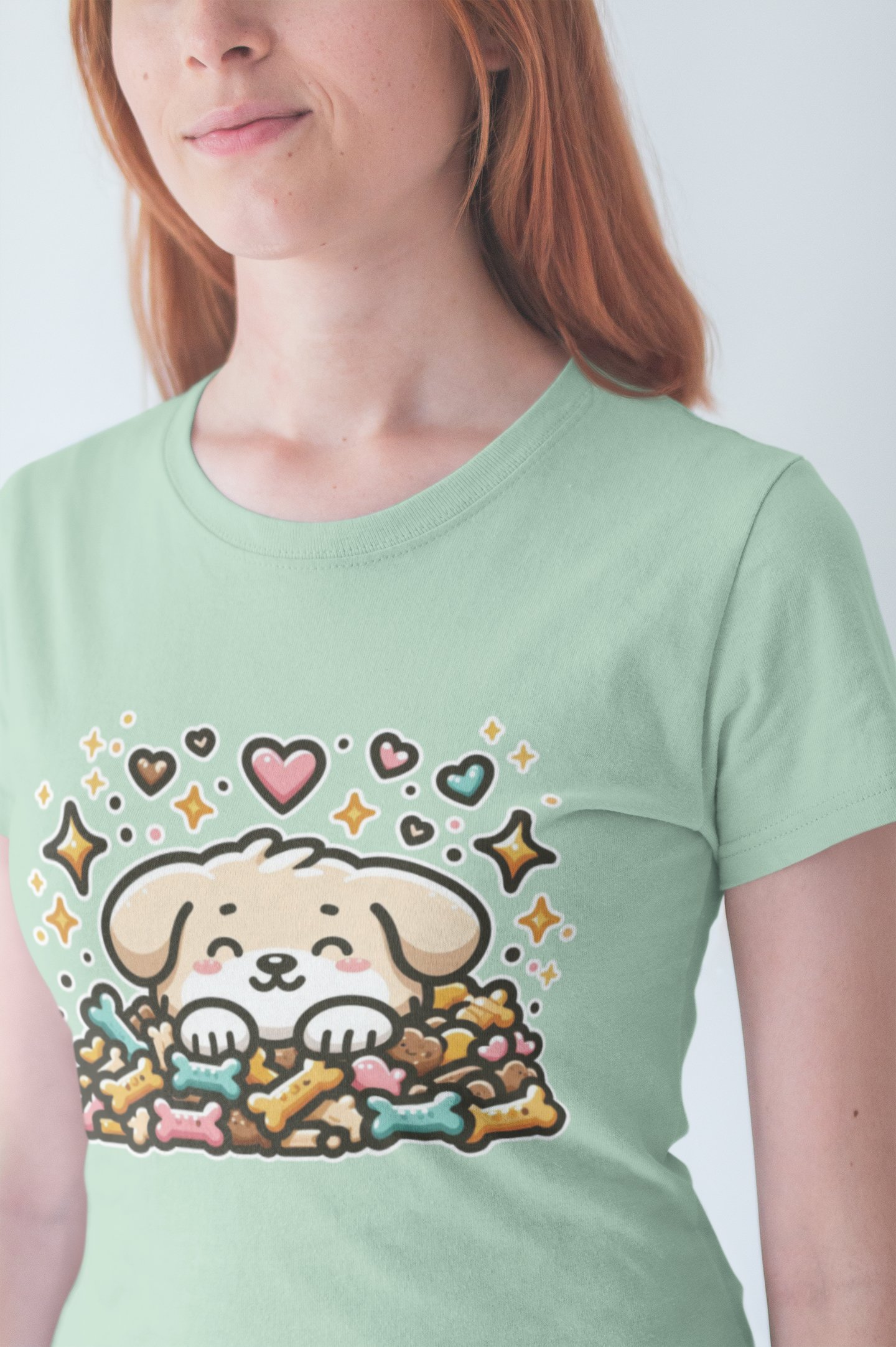 Puppy Face & Paw on a Pile of Treats | Stars & Hearts Reaction Graphic T-Shirt