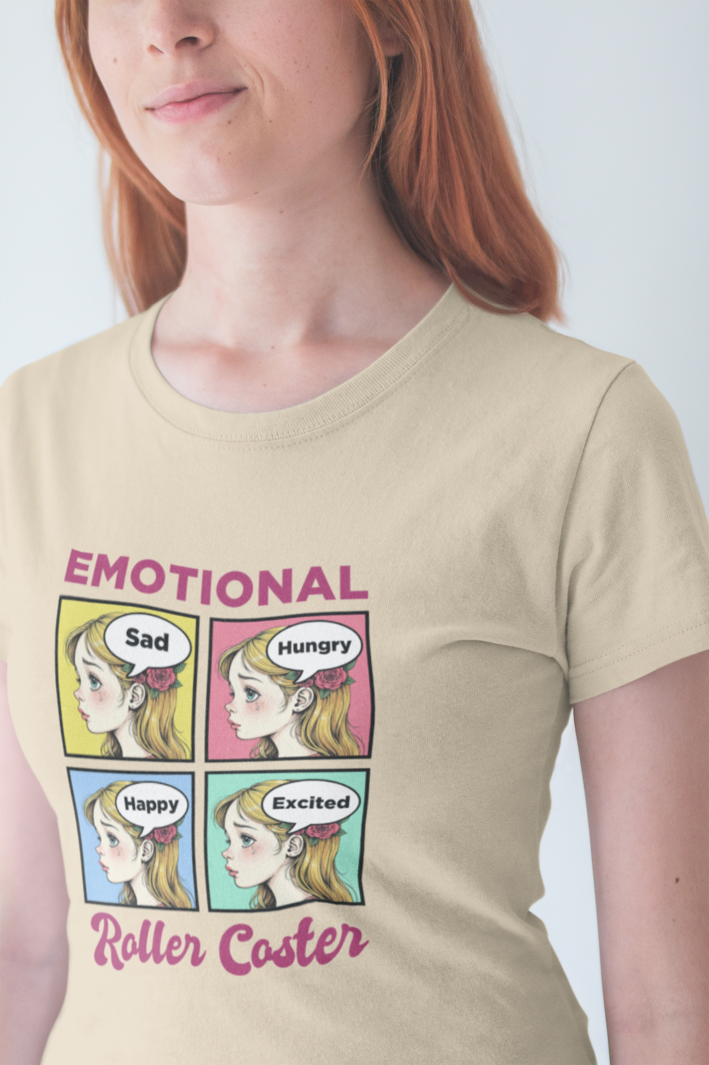 Emotional Roller Coaster – Four Faces, One Journey Graphic T-Shirt