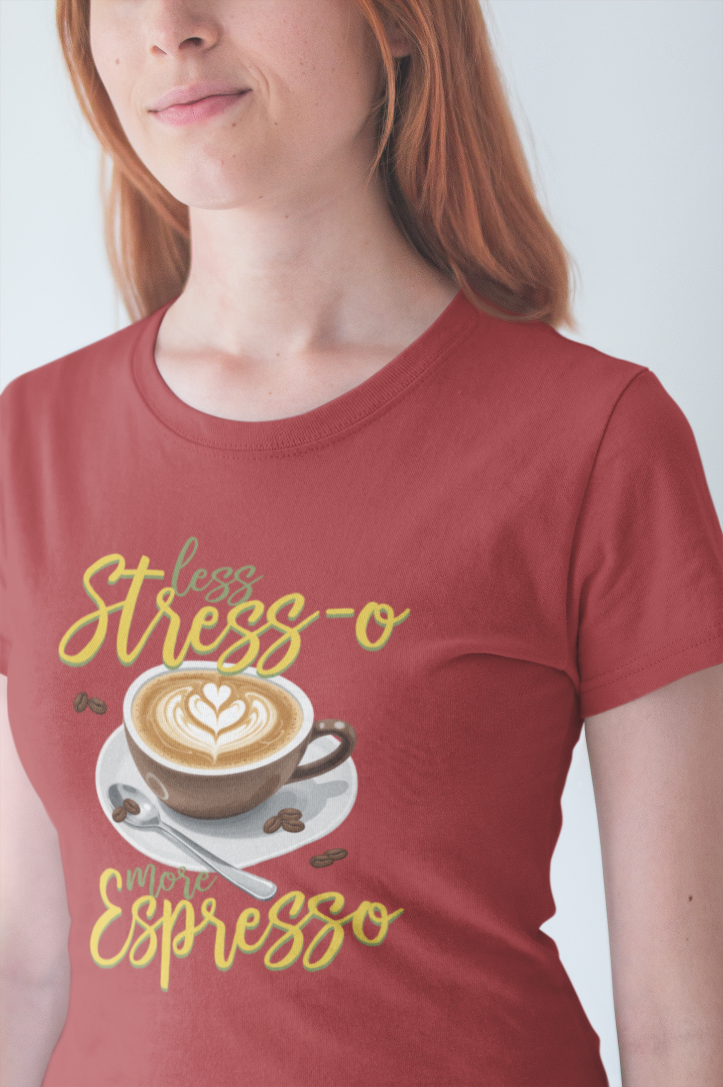 Less Stress-o More Espresso Tee, Coffee Lover Humor Shirt, Daily Grind Graphic Tee, Morning Mood Top, Caffeine First Gift