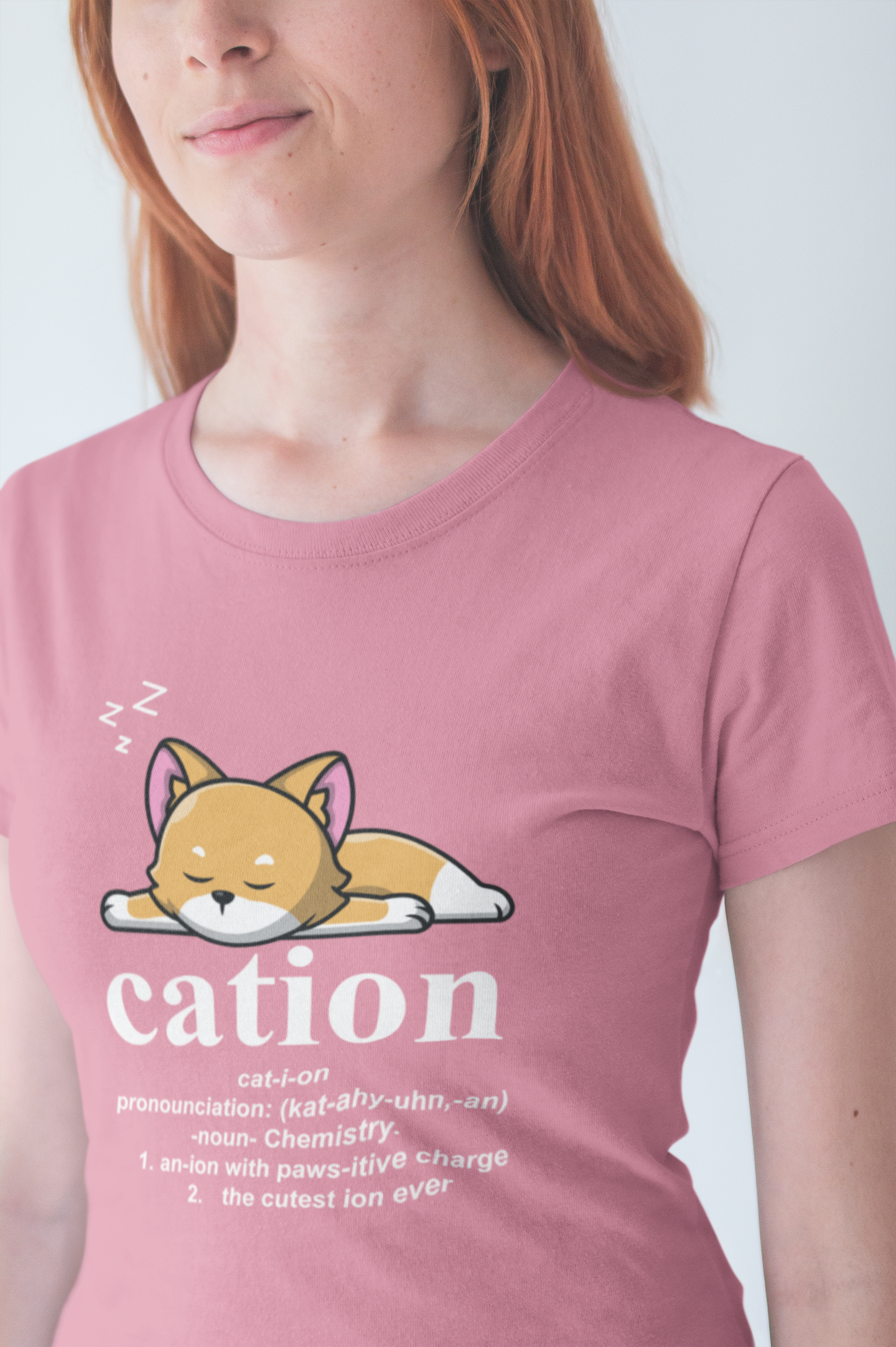 Caution Cat-i-on Tshirt – Lazy Sleepy Cat Chemistry Pun