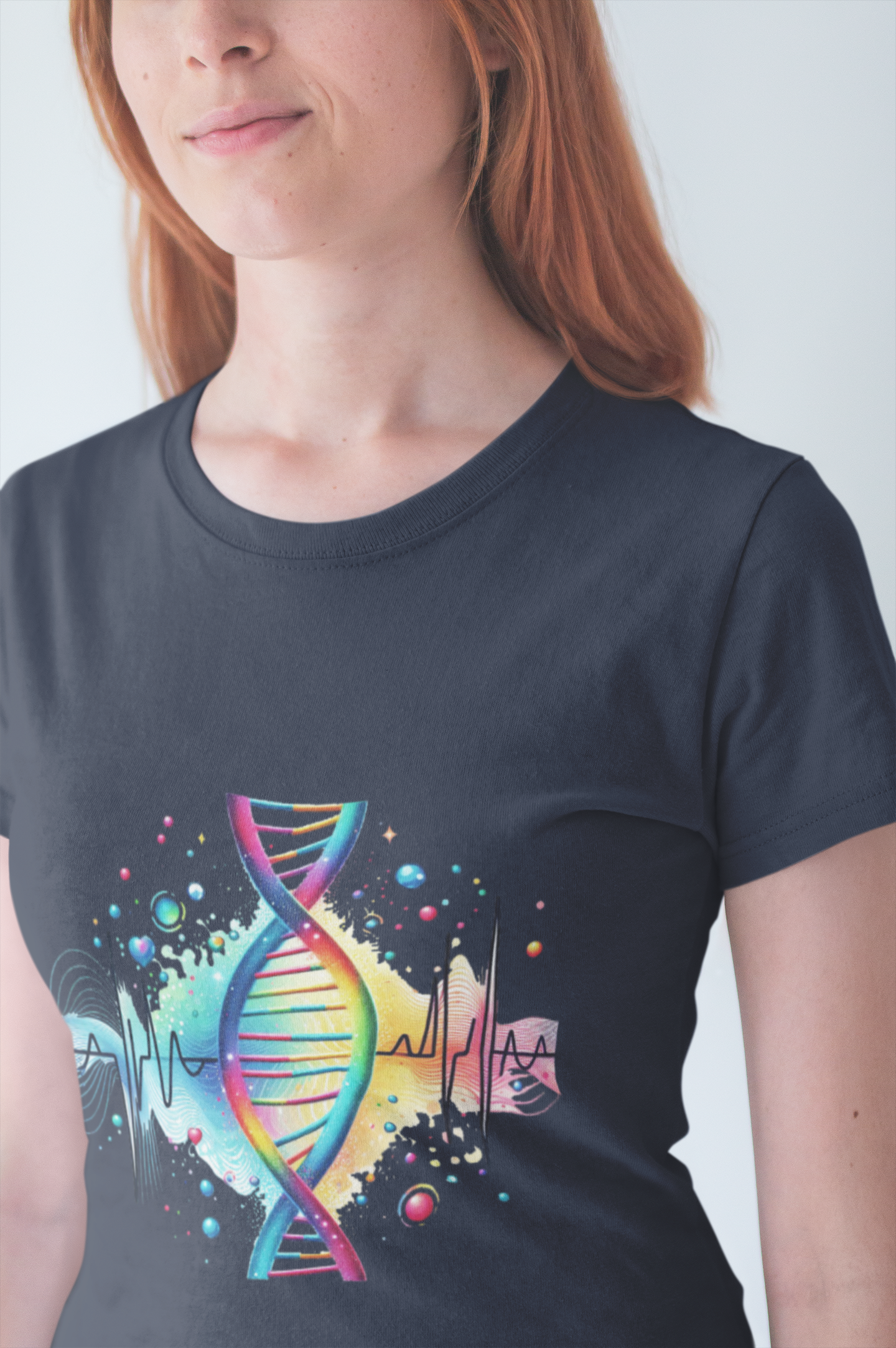 Life in Color – Vibrant DNA Helix with Medical Lifeline Graphic T-Shirt