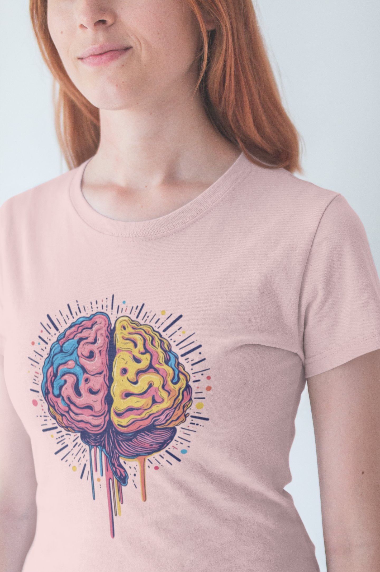 Colorful Vibrant Brain with Dripping Paint and Radiant Energy Lines Graphic T-Shirt