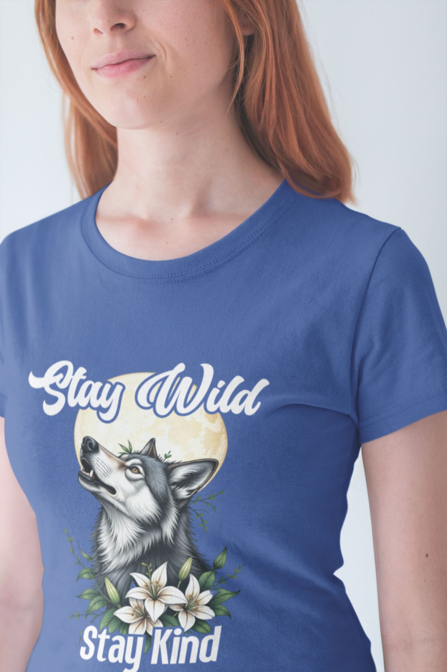 Stay Wild Stay Kind Wolf T-Shirt – Moon and Flower Nature Graphic