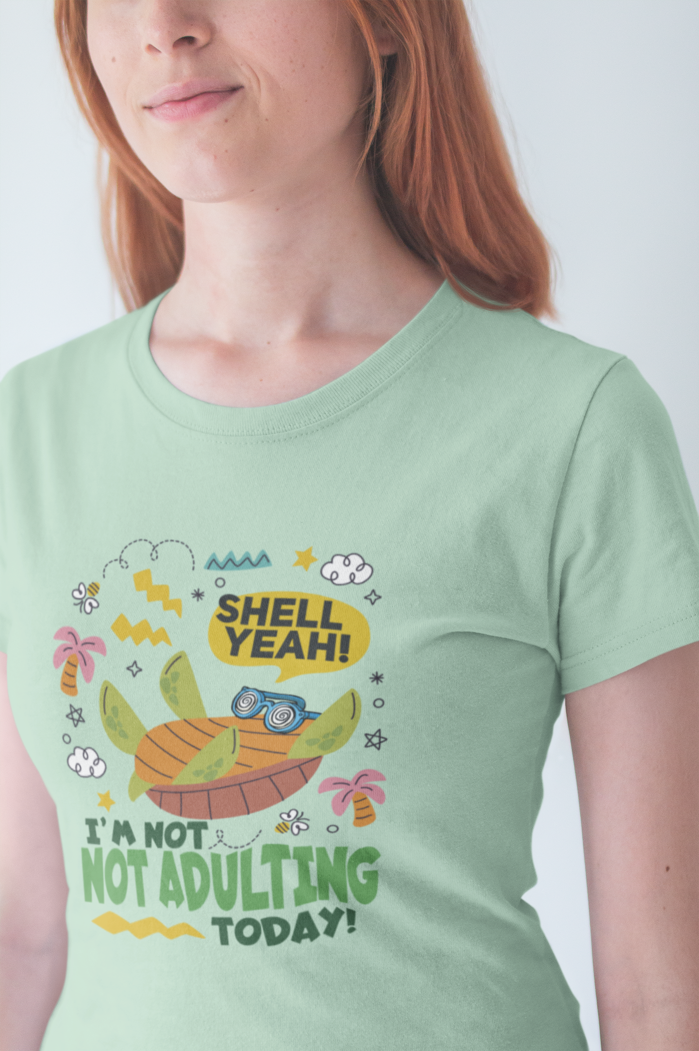 Shell Yeah I’m Not Adulting Today Tee, Turtle Humor Shirt, Lazy Mood Graphic Tee, Funny Shell Joke Top, No Responsibilities Gift