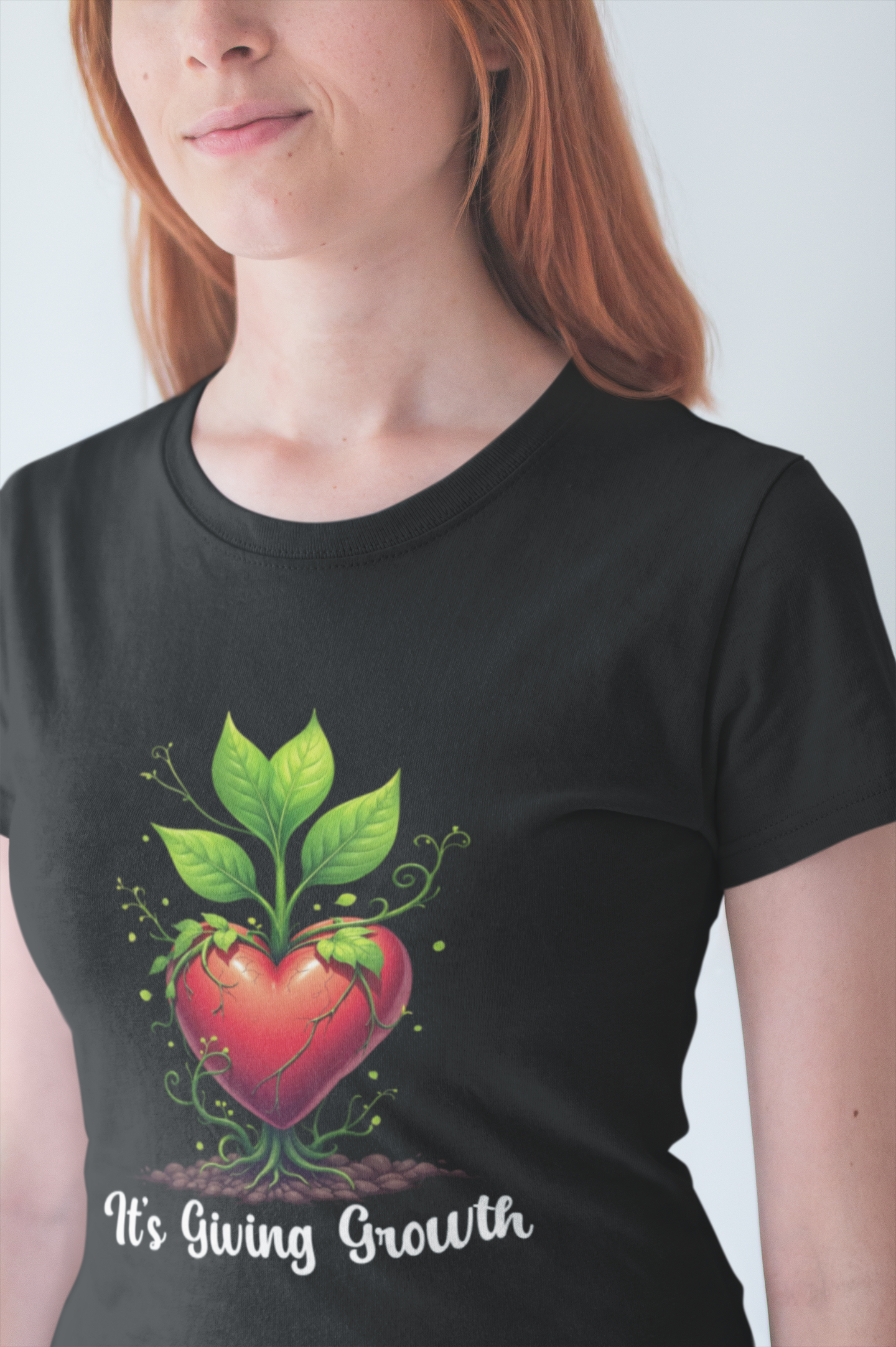 It's Giving Growth – Plant with Red Heart Trunk Graphic T-Shirt